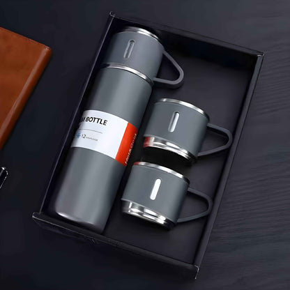 Customized Stainless Steel Vacuum Flask Set with 3 Cups – 500ML | Personalized Name Bottle Gift Combo for Boyfriend, Girlfriend, Employee