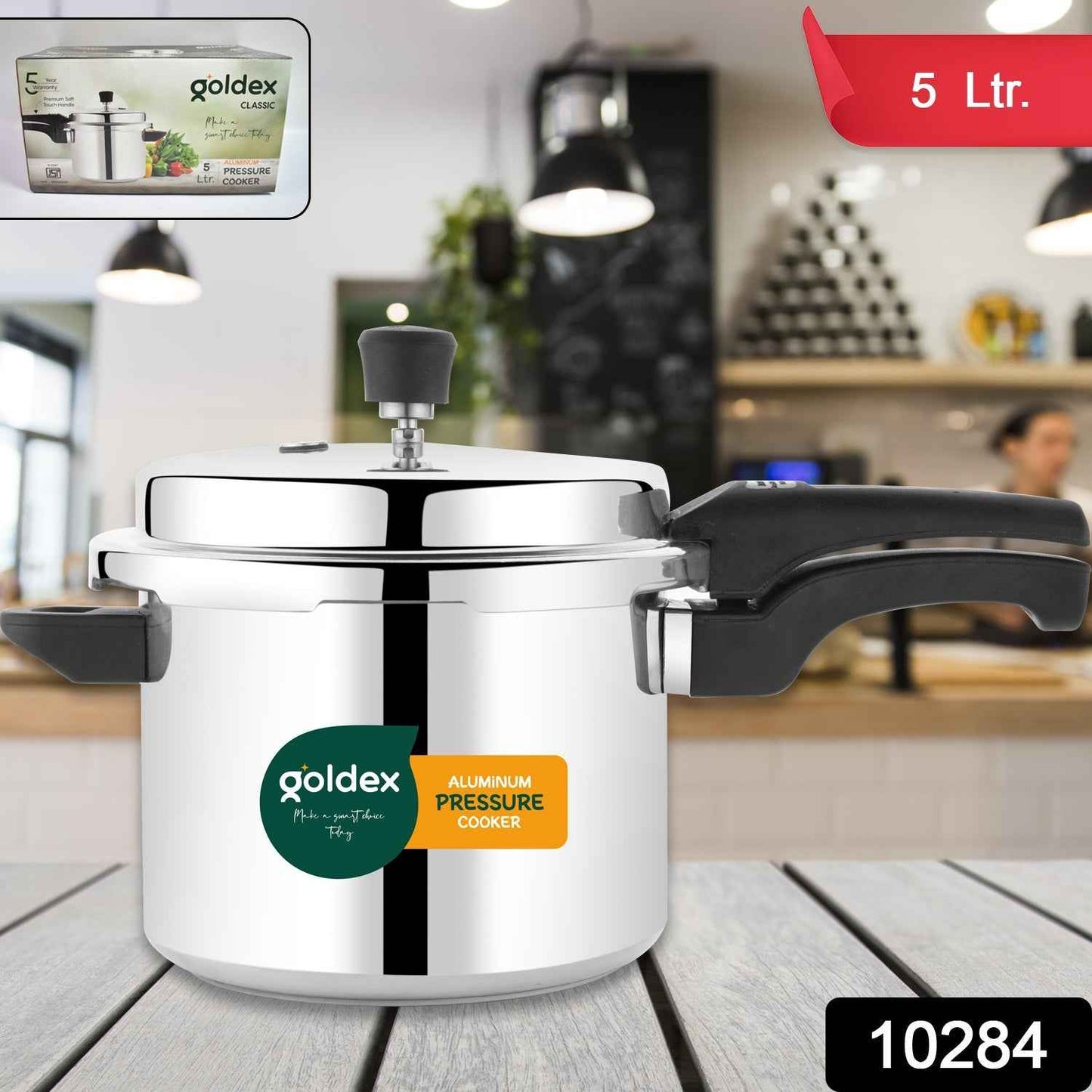 Aluminium Classic Goldex Pressure Cookers With Outer Lid (5 Litres / 5-Year warranty,  ISI Number :- 2347, BIS Number :- CM/L -7600164310