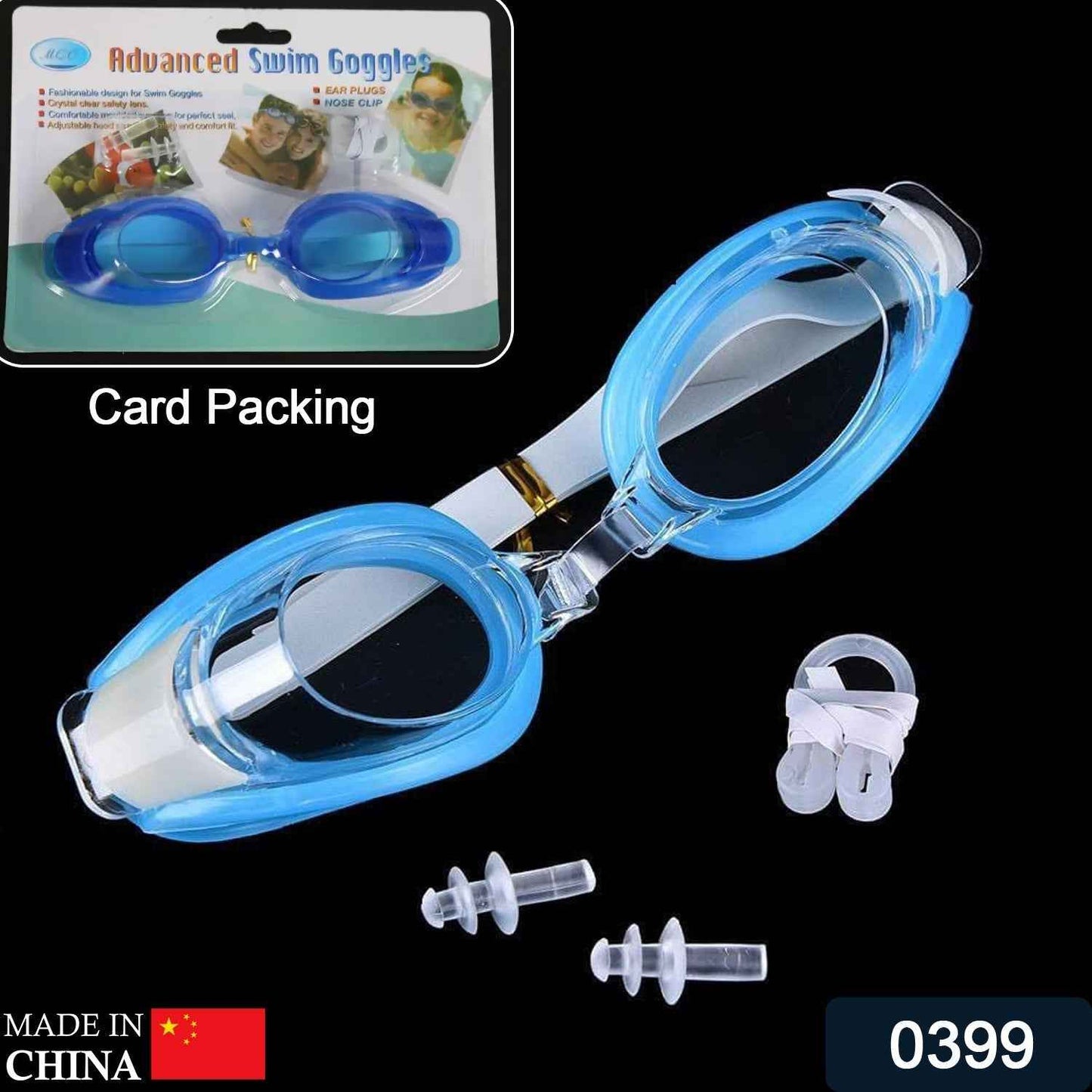 Swimming Goggles with Ear & Nose Plugs, Adjustable, Anti-Fog & Waterproof