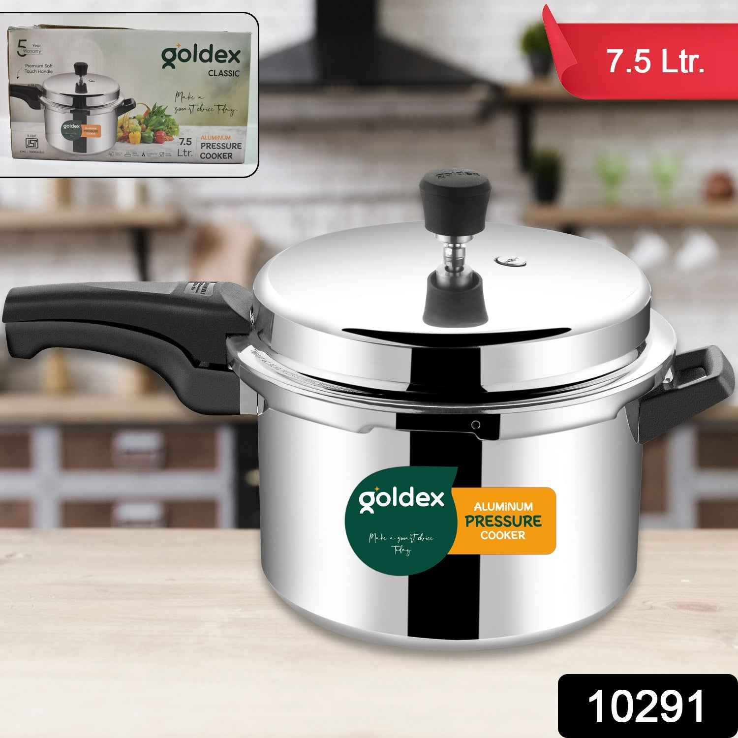 Aluminium Classic Goldex Pressure Cookers With Outer Lid (7.5 Litres / 5-Year warranty,  ISI Number :- 2347, BIS Number :- CM/L -7600164310