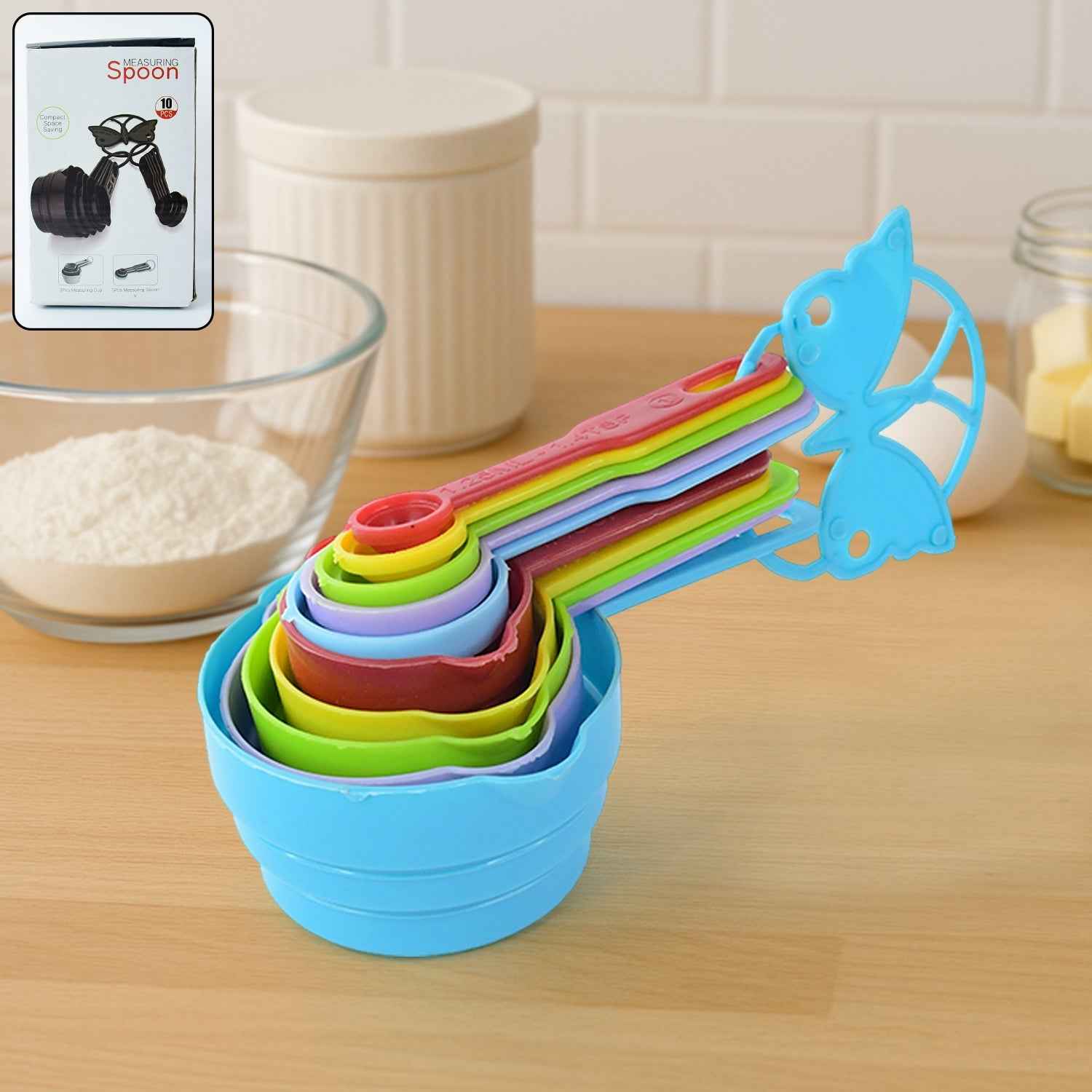 10Pcs Plastic Measuring Spoons and Cups Set for Home Kitchen Cooking.