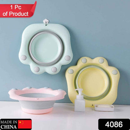 Folding washbasin Folding Wash Basin Household Plastic Portable Laundry Basin Bathroom Foot-washing Basin Cute cartoon wash basin foot wash basin-Pink color Folding basin