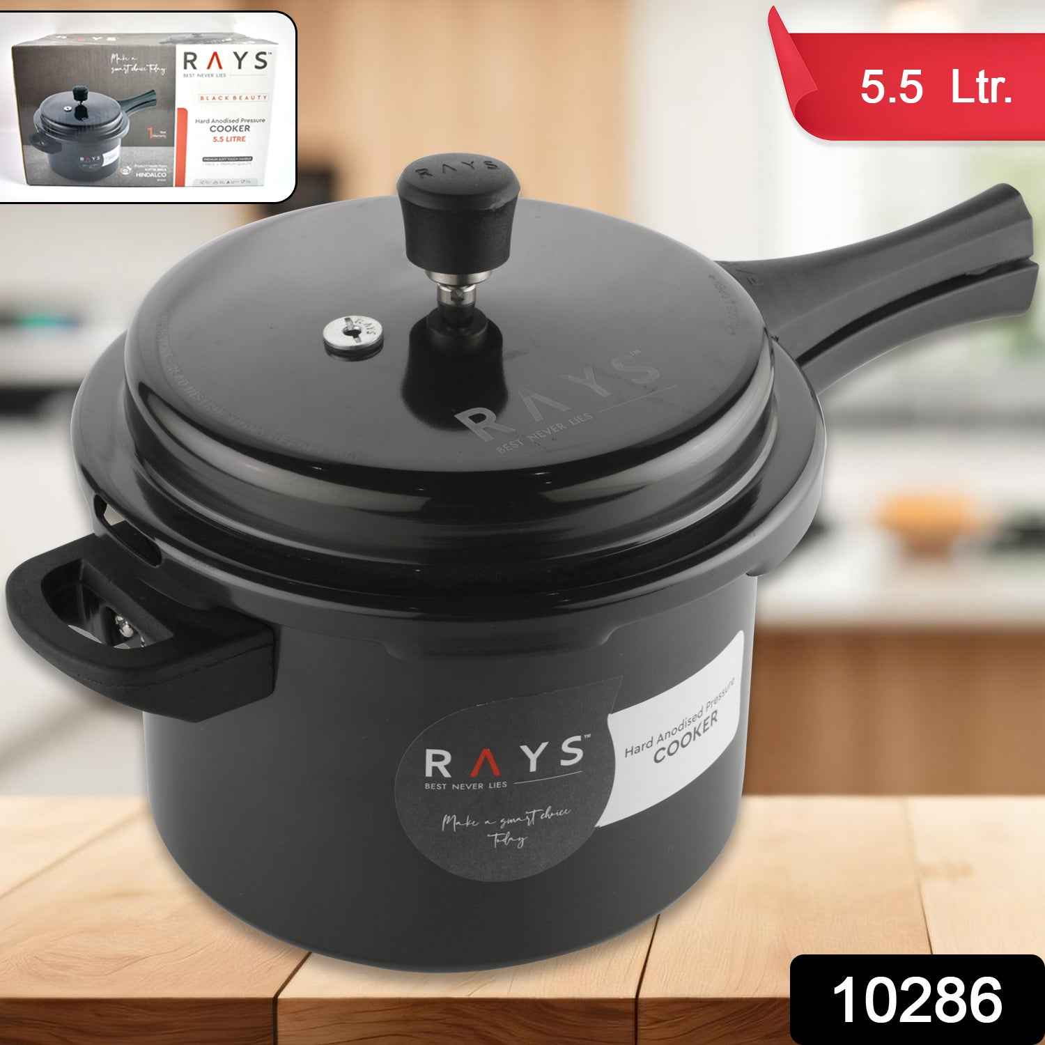 Aluminium Rays Black Beauty Pressure Cookers With Outer (5.5 Litres / 1-Year warranty,  ISI Number :- 2347, BIS Number :- CM/L -7600164310