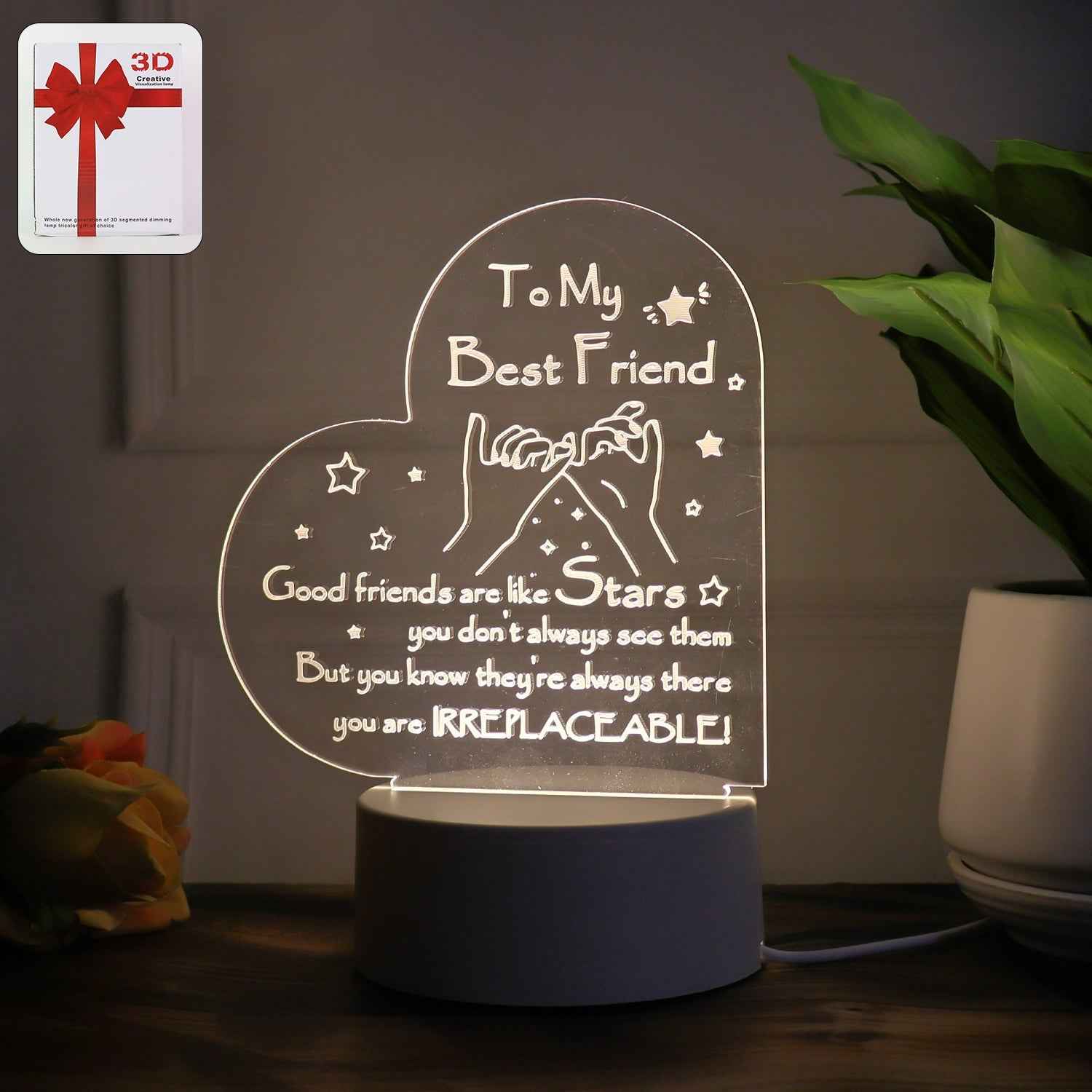 Heart Shape 3D LED Acrylic Night Lamp (1 Pc)