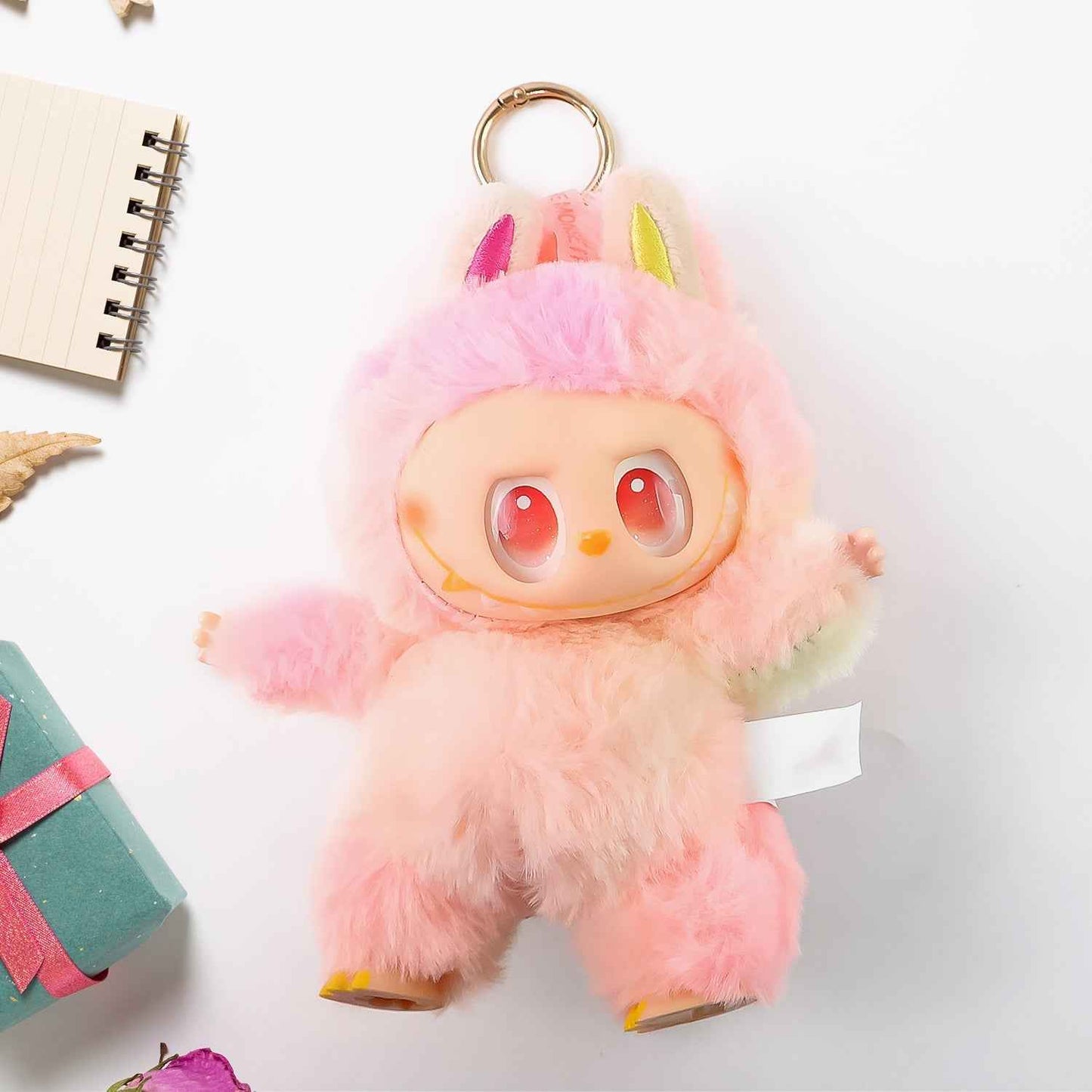 Pink Plush Toy Cartoon Keychain with Hook Colorful Animal Pink Have a Seat Vinyl Plush Blind Box  (1 Pc)