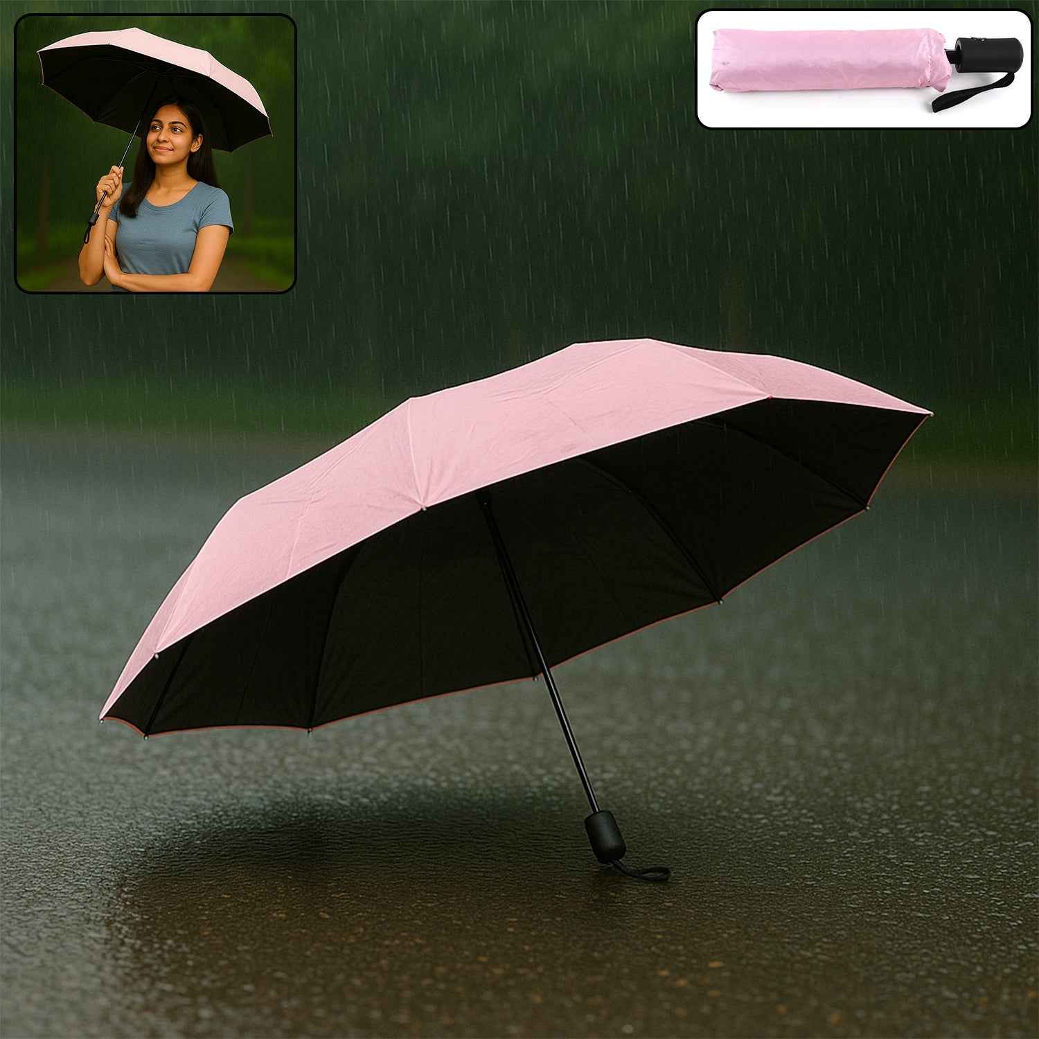 3-Fold Umbrella Summer Sun and Rain Protection Foldable Cute Umbrella || UV Protection Rain Sun Umbrella || Travel Accessories || Umbrella for Children, Girls, and Boys (1 Pc)