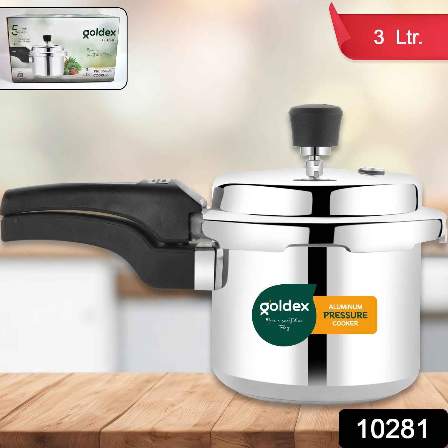 Aluminium Classic Goldex Pressure Cookers With Outer Lid (3 Litres / 5-Year warranty,  ISI Number :- 2347, BIS Number :- CM/L -7600164310