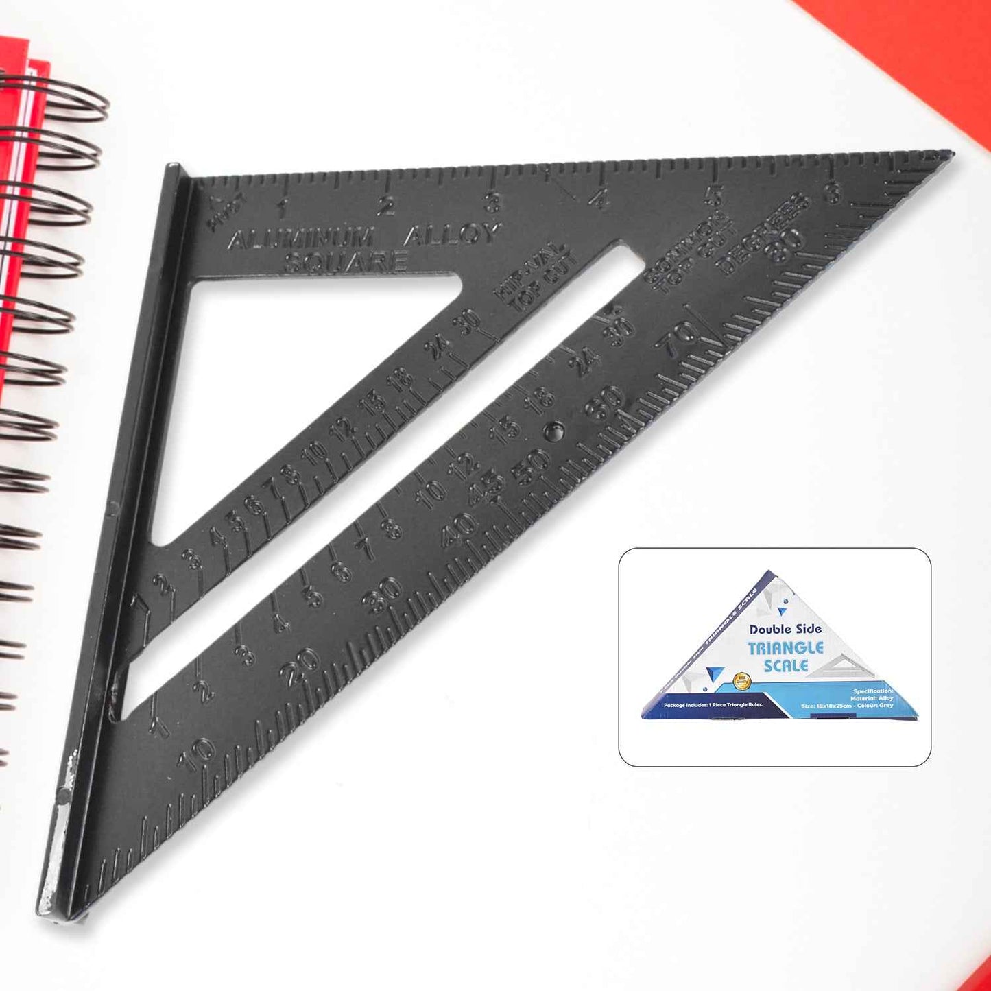 Double Side Scale Triangle / Ruler Measurement Hand Tool (1 Pc / Black)