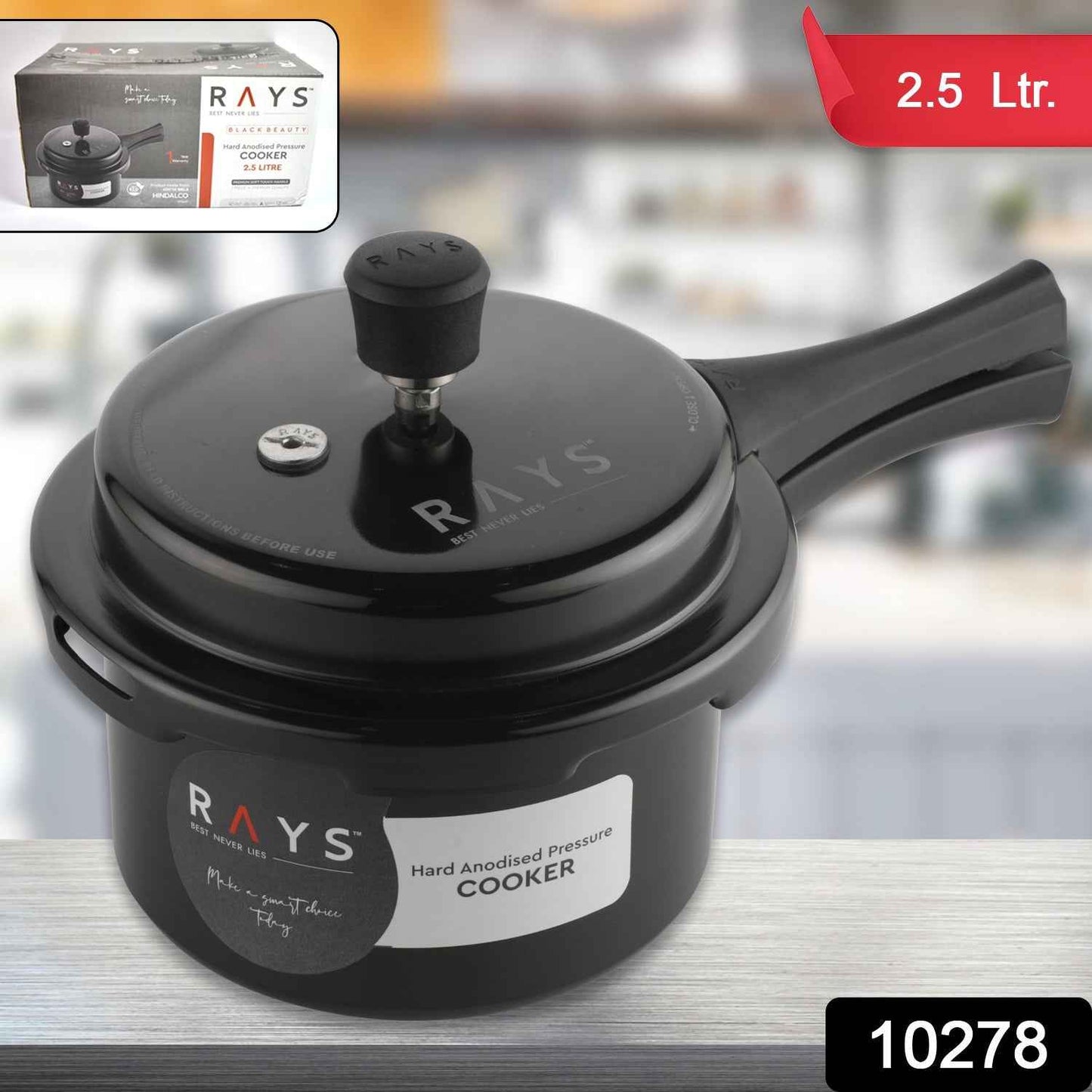 Aluminium Rays Black Beauty Pressure Cookers With Outer Lid (2.5 Litres / 1-Year warranty,  ISI Number :- 2347, BIS Number :- CM/L -7600164310