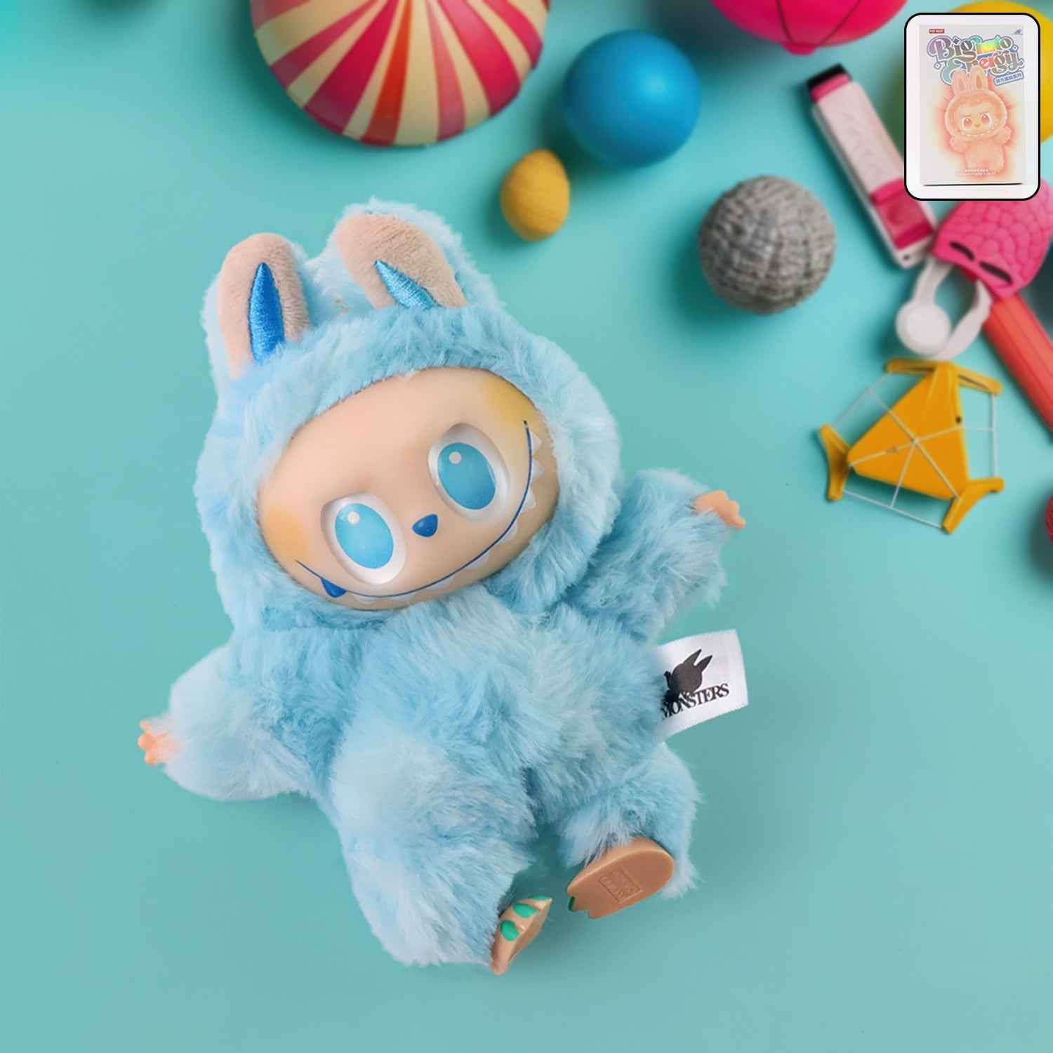 Sky Blue Plush Toy Cartoon Keychain with Hook Colorful Animal Sky Blue Have a Seat Vinyl Plush Blind Box  (1 Pc)