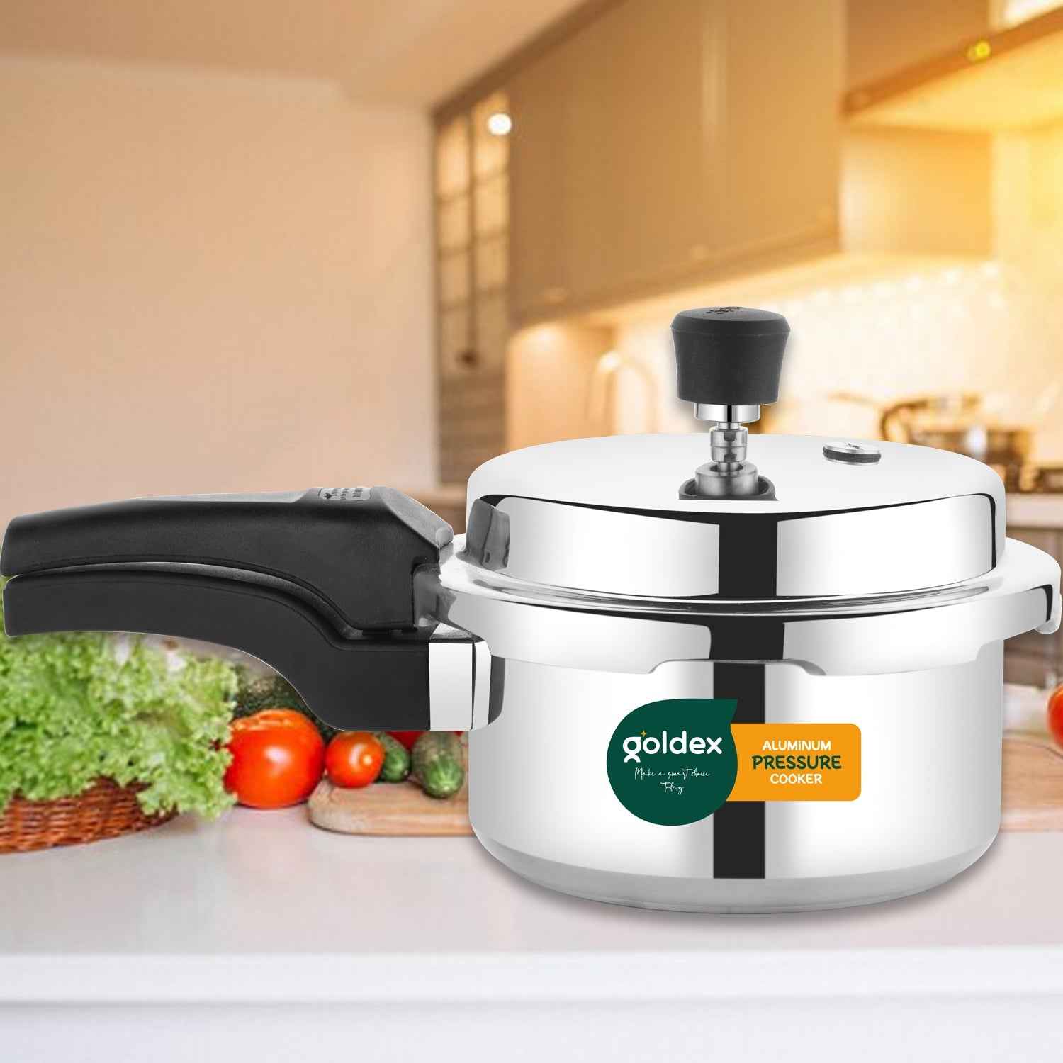 Aluminium Unique Goldex Pressure Cookers With Outer Lid (2 Litres / 5-Year warranty,  ISI Number :- 2347, BIS Number :- CM/L -7600164310