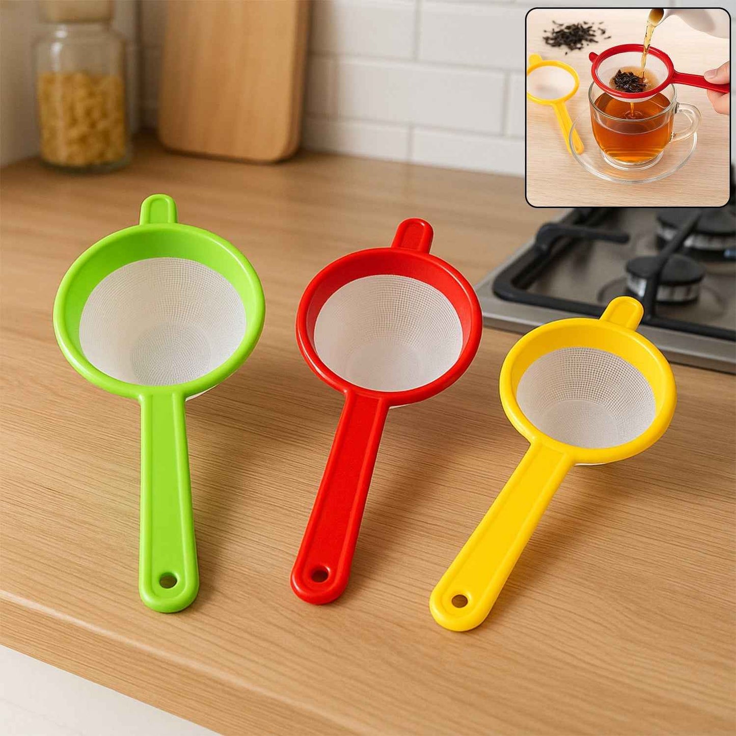 Plastic Multipurpose Tea and Coffee Strainer (Pack of 3)