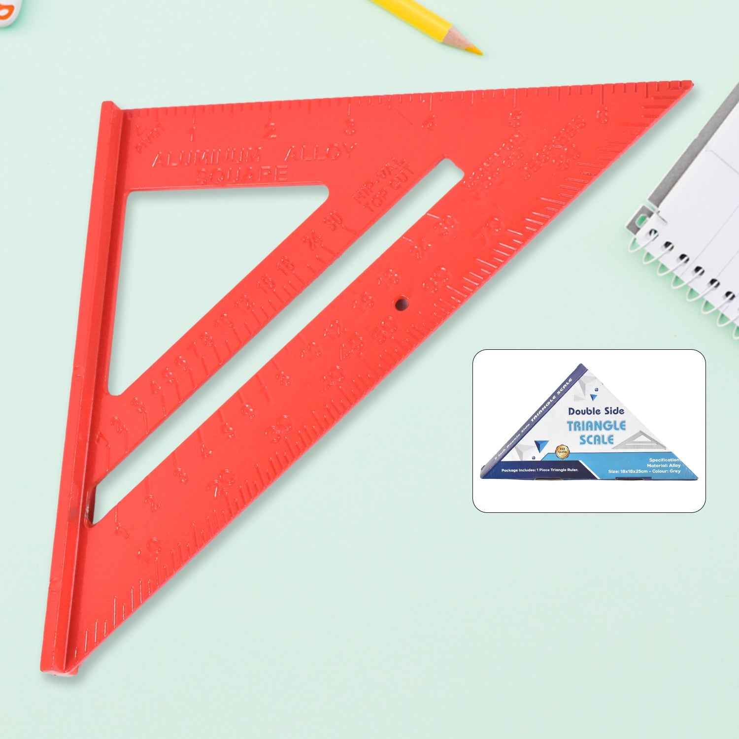 Double Side Scale Triangle / Ruler Measurement Hand Tool (1 Pc / Red)