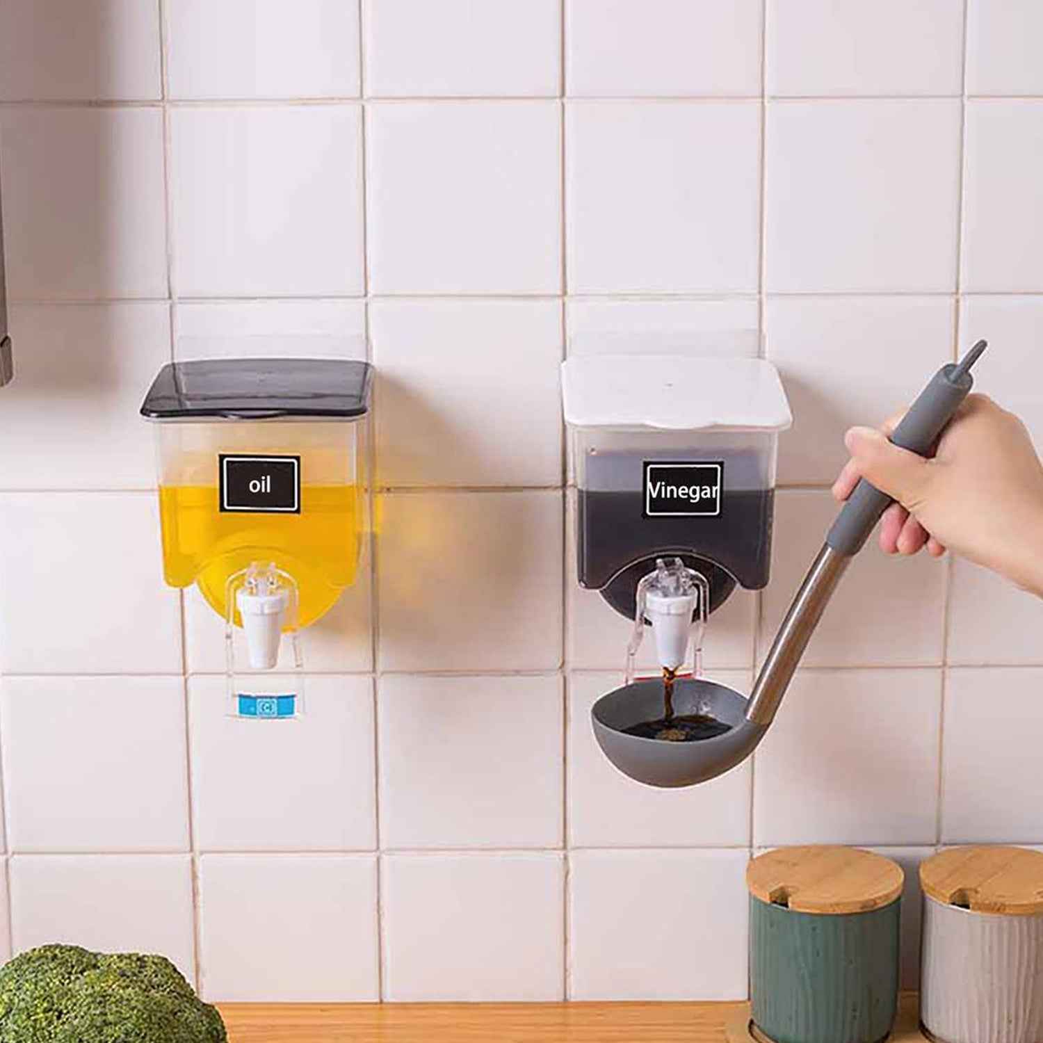 Wall Mounted Automatic Sauce Press Bottle - Container Box - Oil Vinegar Storage Dispenser Kitchen Tool