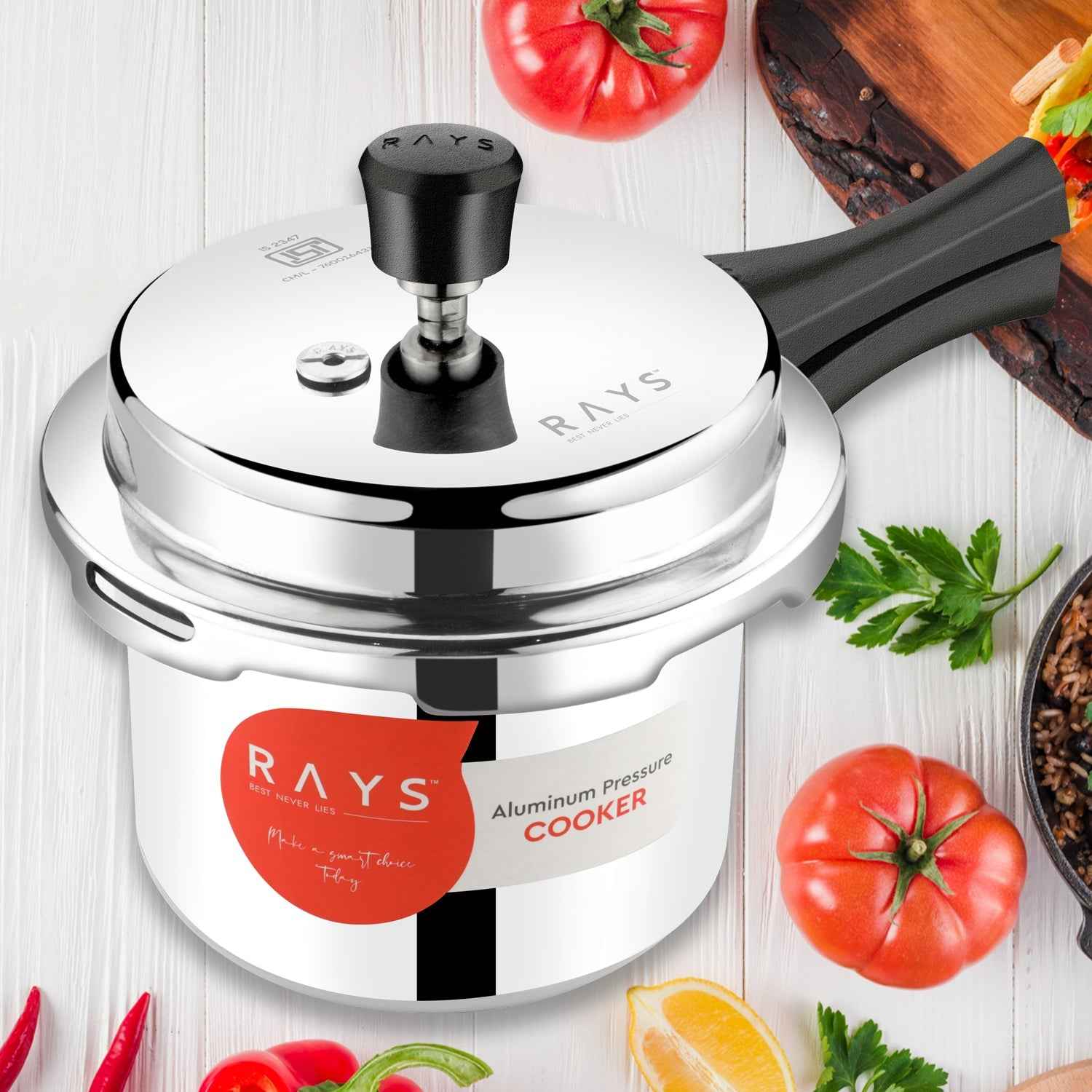 Aluminium Rays Aura Pressure Cookers With Outer Lid (1.5 Litres / 5-Year warranty,  ISI Number :- 2347, BIS Number :- CM/L -7600164310