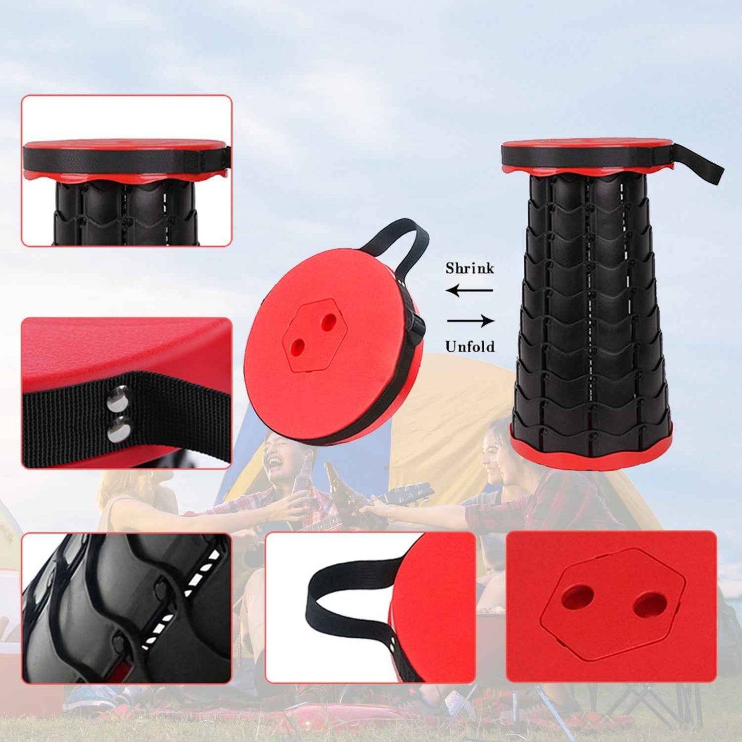 Foldable Retractable Height Adjusting Stool Space Saving Telescopic Stool for Fishing Hiking Stool for Adults and Kids.