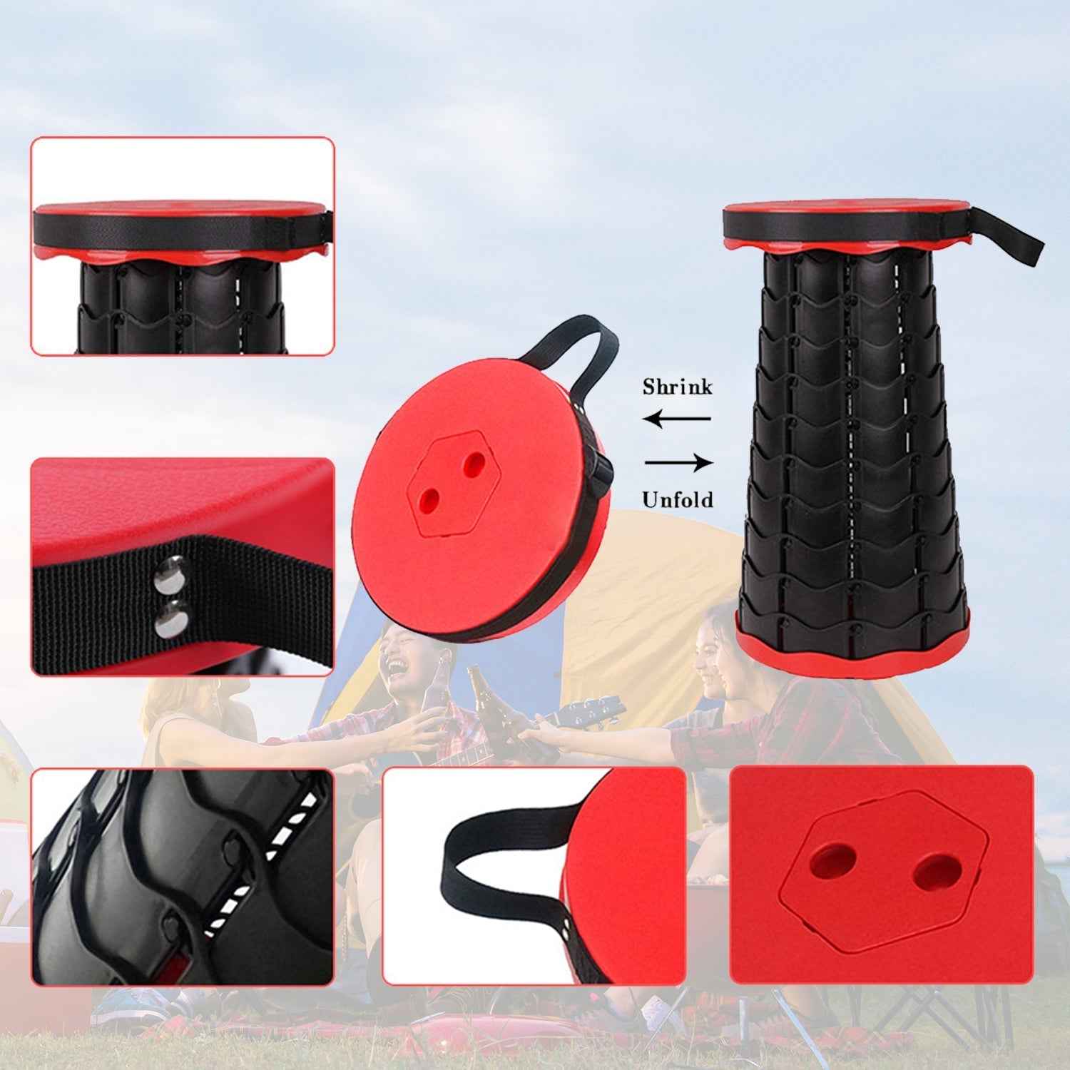 Foldable Retractable Height Adjusting Stool Space Saving Telescopic Stool for Fishing Hiking Stool for Adults and Kids.