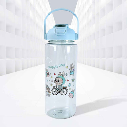 3 in 1 Plastic water drinking bottle with handle straw  (3 Pcs Set)