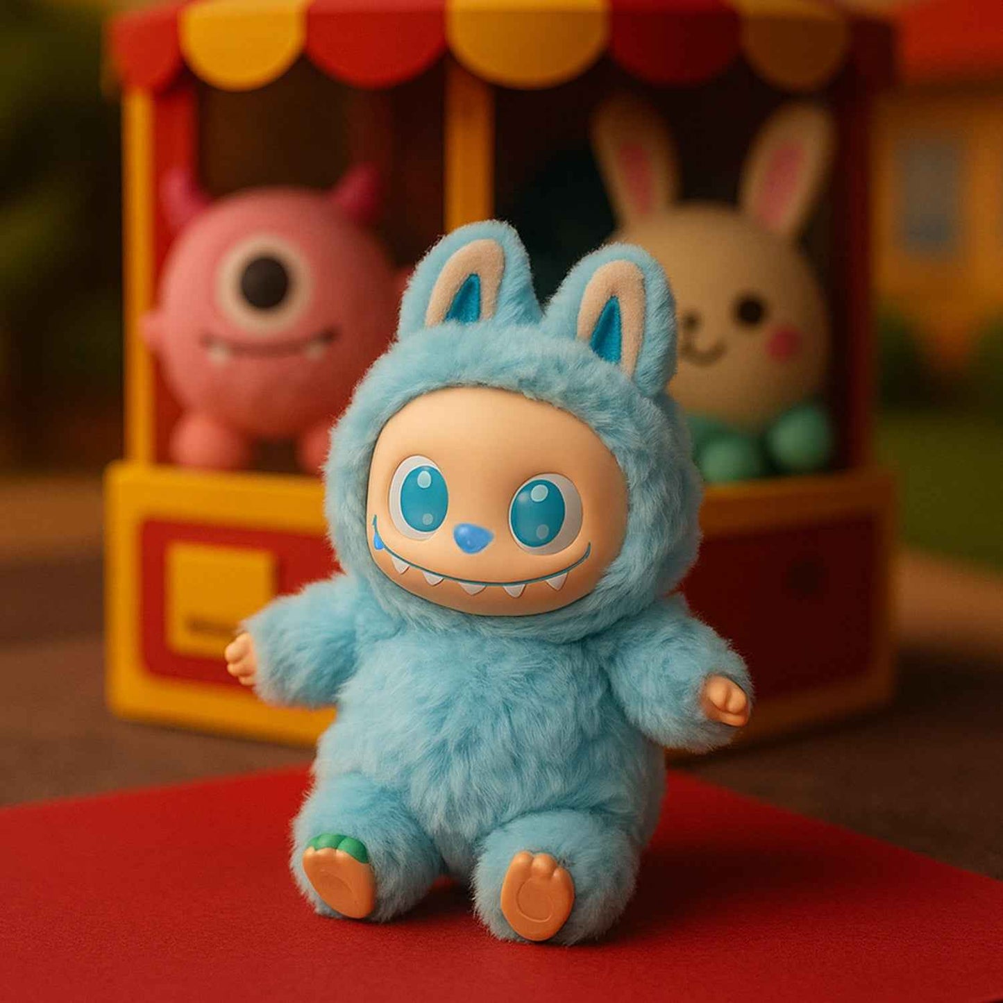 Sky Blue Plush Toy Cartoon Keychain with Hook Colorful Animal Sky Blue Have a Seat Vinyl Plush Blind Box  (1 Pc)