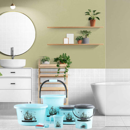 Plastic Bathroom Accessories Set 6 pcs Bath Set Bathroom Bucket with Dustbin Mug, Stool, Soap Case,Tub (MOQ :- 4 Pc / Mix Color )