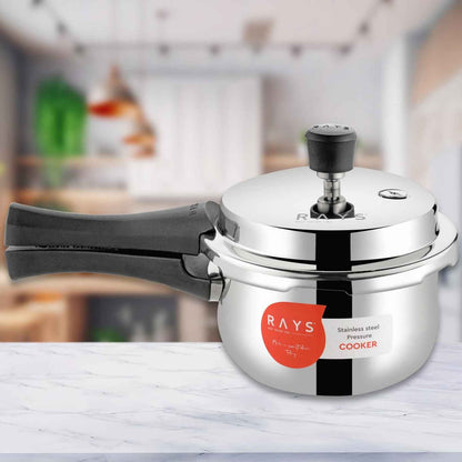 Stainless Steel Rays Fusion Pressure Cookers With Outer Lid (2.5 Litres / 5-Year warranty,  ISI Number :- 2347, BIS Number :- CM/L -7600164310