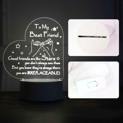 Heart Shape 3D LED Acrylic Night Lamp (1 Pc)