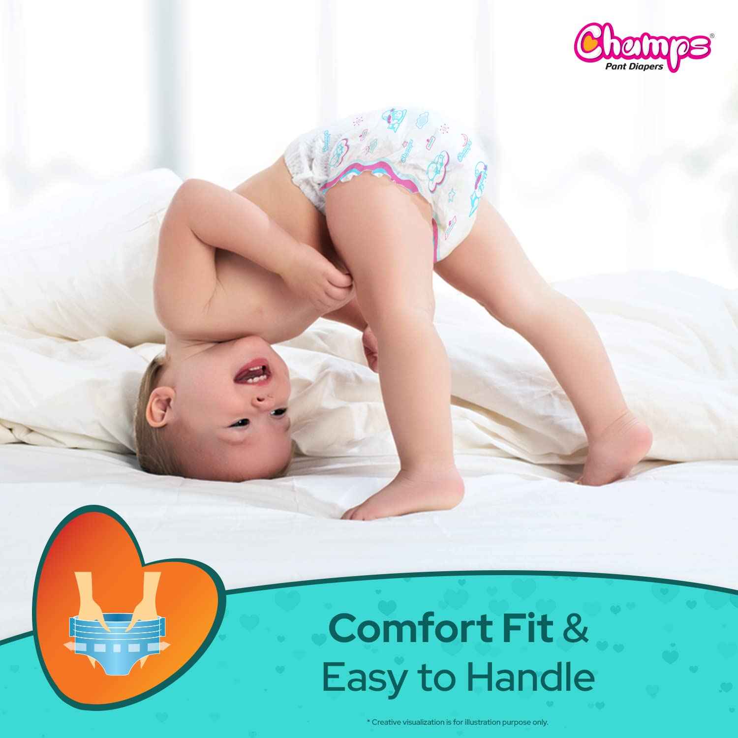 Champs Soft and Dry Baby Diaper Pants 62 Pcs (Large Size  L62)