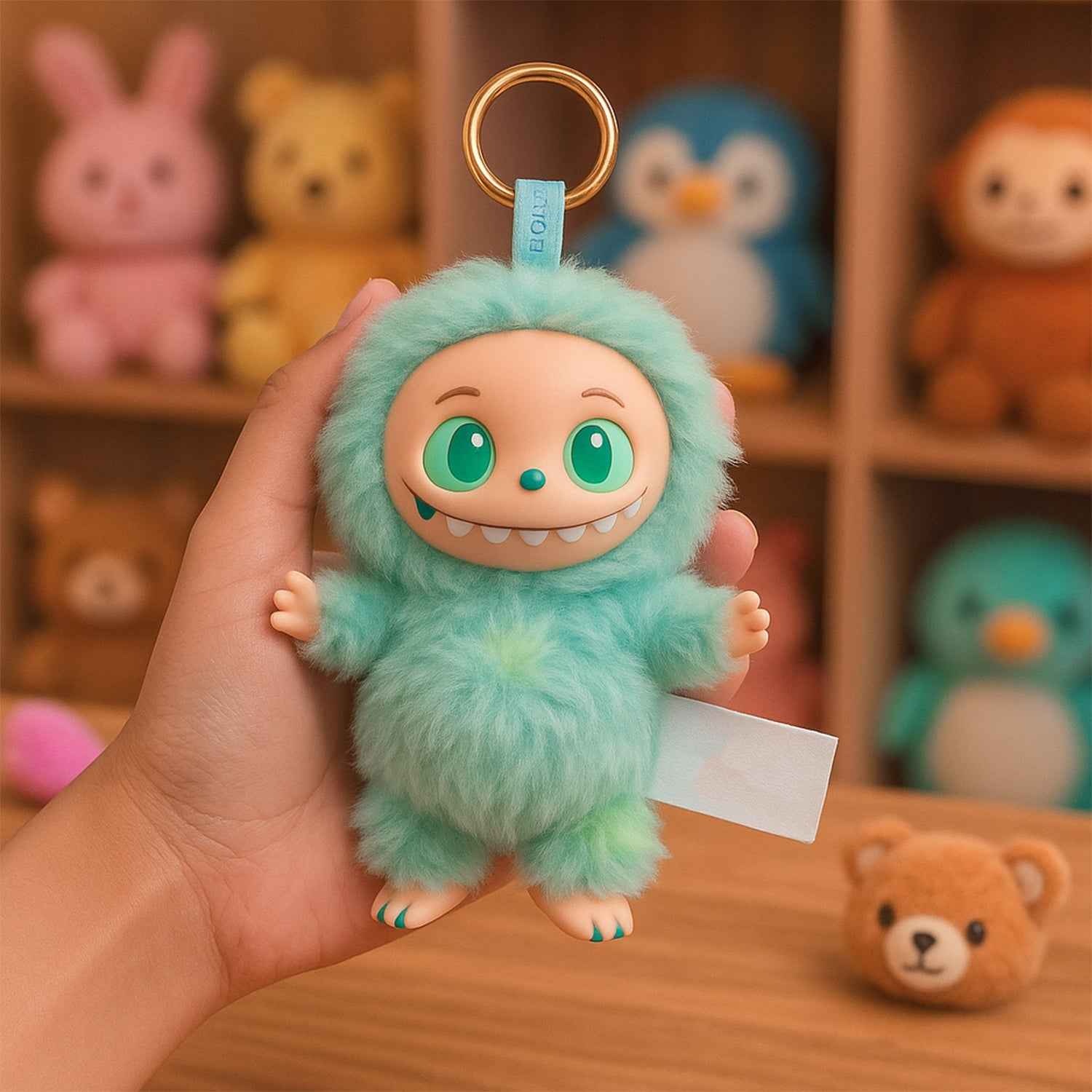 Mint Green Plush Toy Cartoon Keychain with Hook Colorful Animal Mint Green Have a Seat Vinyl Plush Blind Box  (1 Pc)
