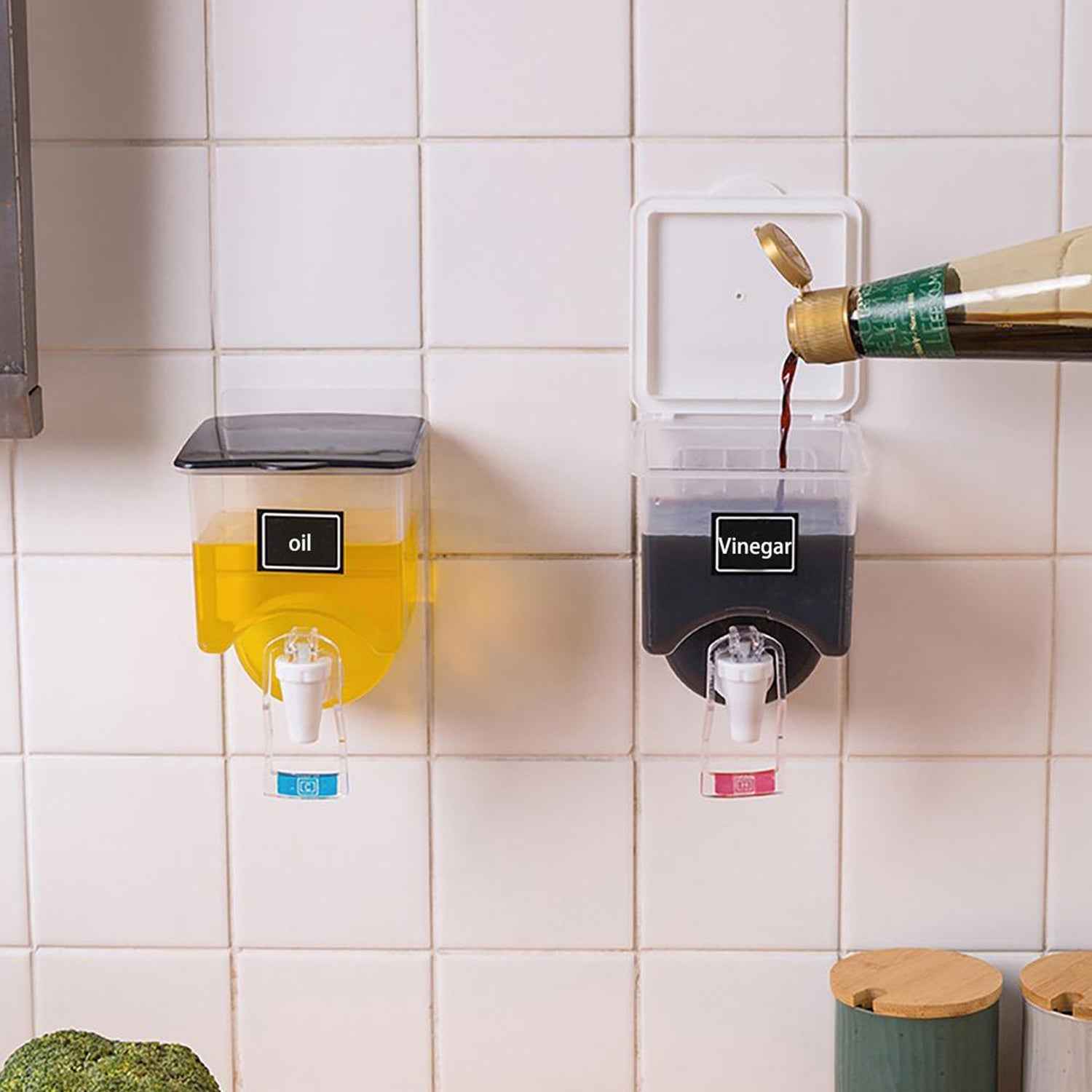 Wall Mounted Automatic Sauce Press Bottle - Container Box - Oil Vinegar Storage Dispenser Kitchen Tool