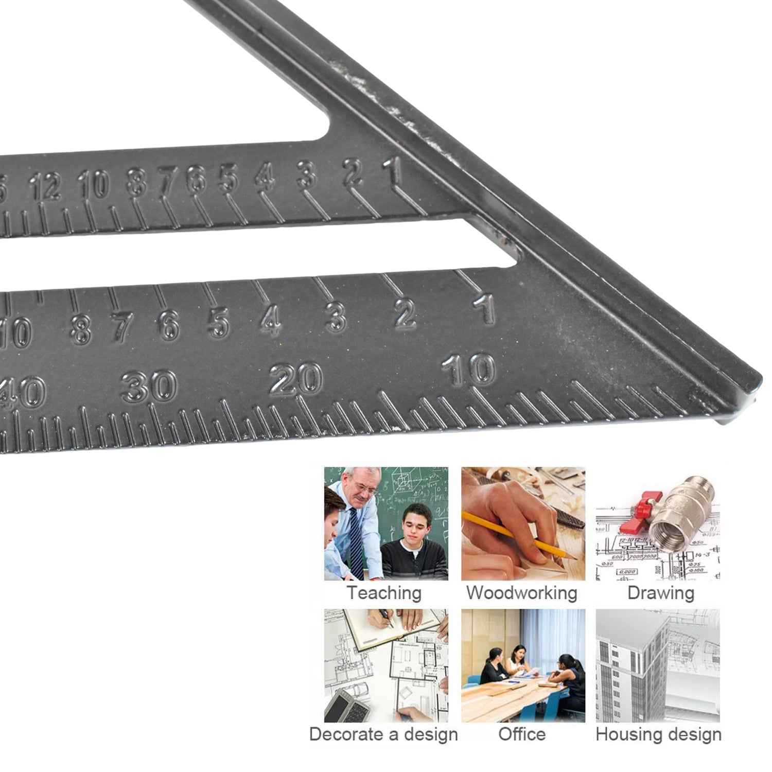 Double Side Scale Triangle / Ruler Measurement Hand Tool (1 Pc / Black)