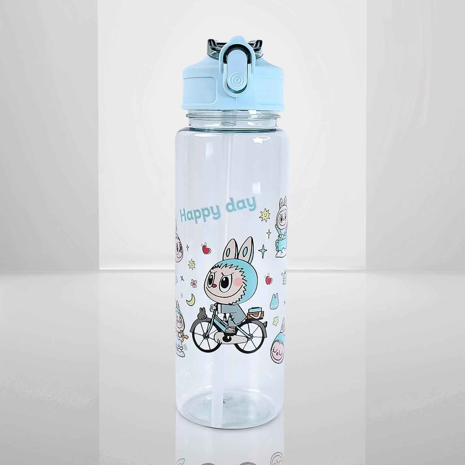 3 in 1 Plastic water drinking bottle with handle straw  (3 Pcs Set)
