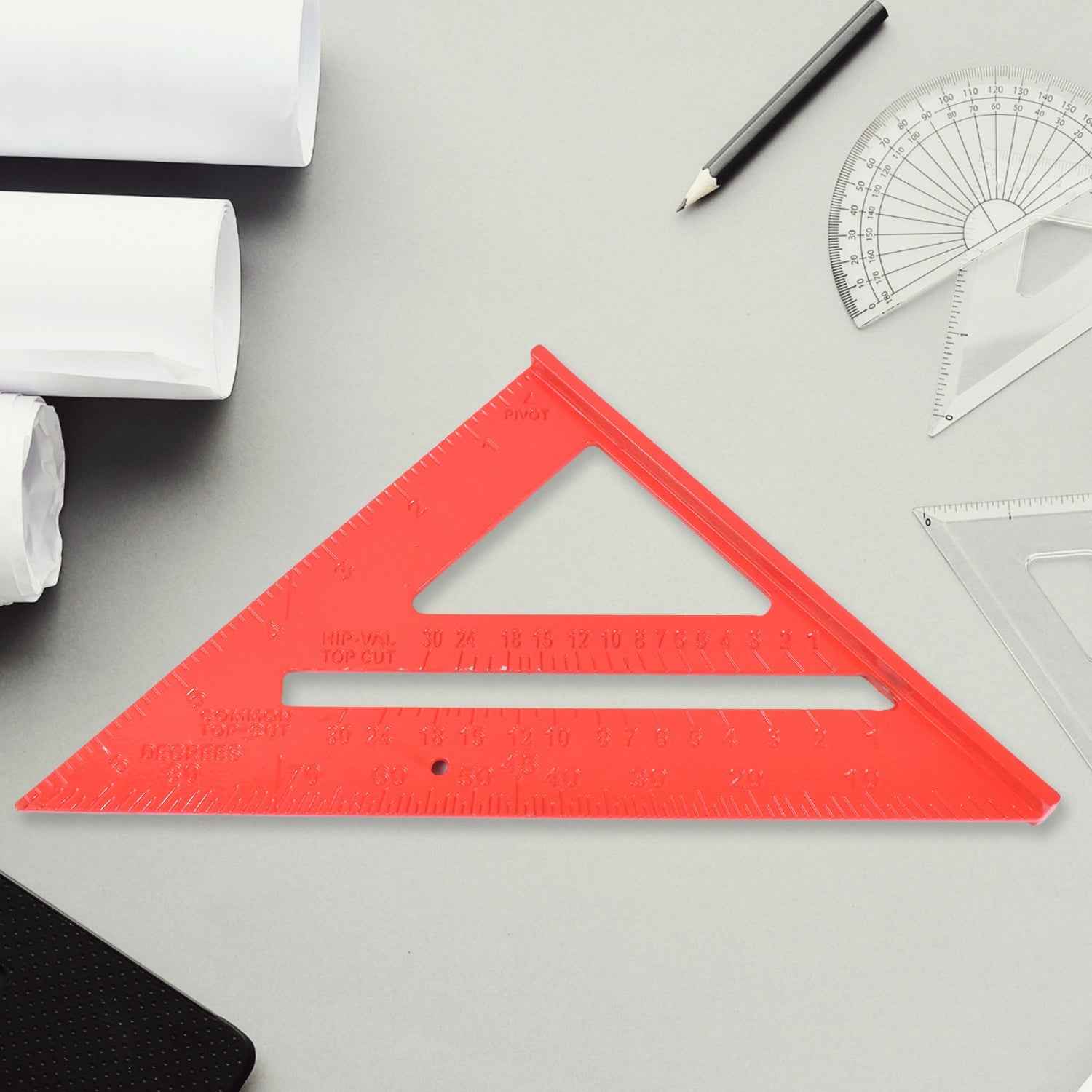 Double Side Scale Triangle / Ruler Measurement Hand Tool (1 Pc / Red)