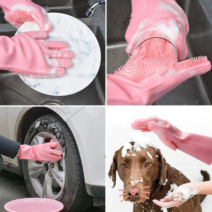 Dishwashing Gloves with Scrubber (1 Pair, 250 Gm)