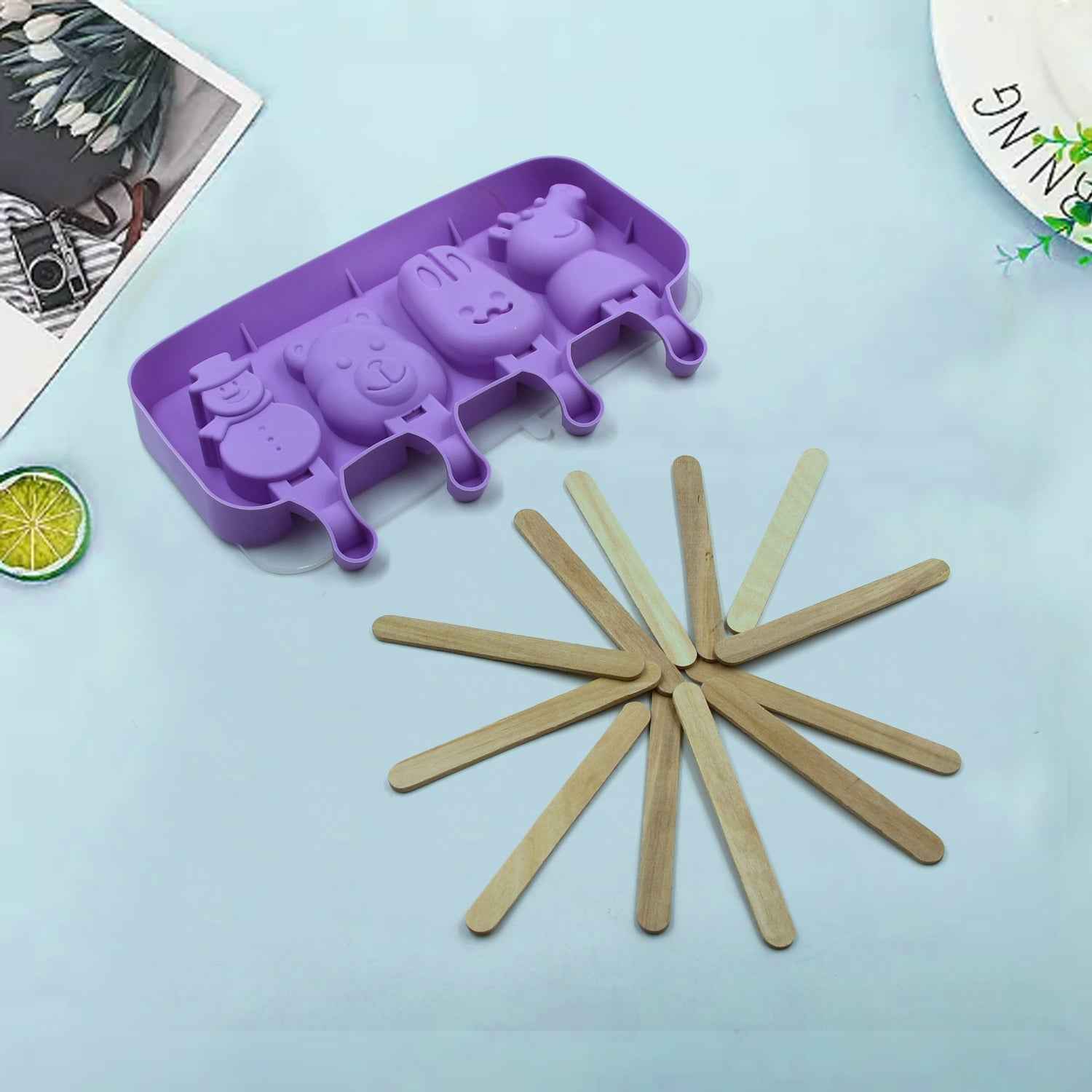 Silicone sicle Molds Ice Cream  Molds 4 Cavities with Lids 50 Pack Sticks for Kids Ice cube Maker Easy Release