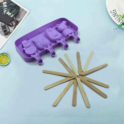 Silicone sicle Molds Ice Cream  Molds 4 Cavities with Lids 50 Pack Sticks for Kids Ice cube Maker Easy Release