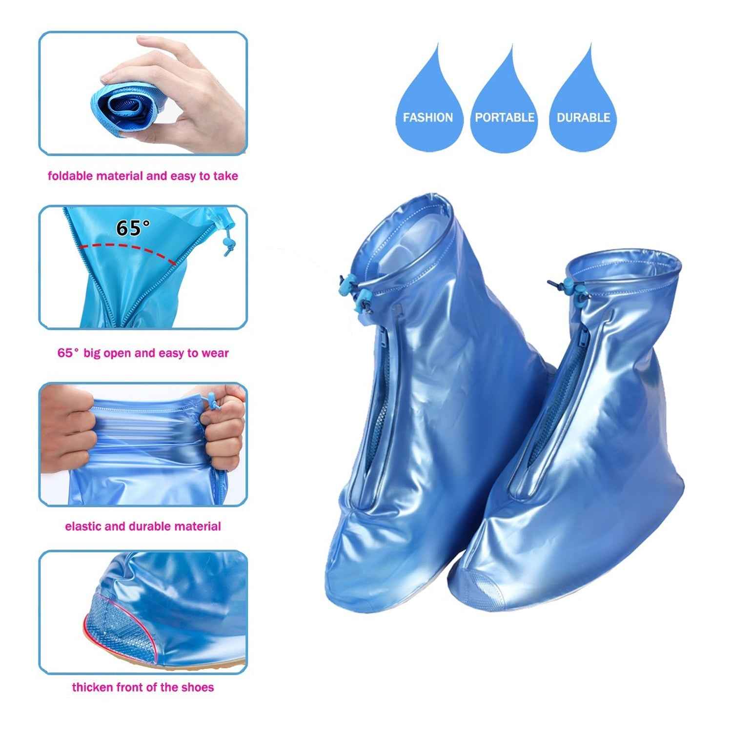 4541 Plastic Shoes Cover Reusable Anti-Slip Boots Zippered Overshoes Covers Pink, Transparent Waterproof Snow Rain Boots for Kids/Adult Shoes, for Rainy Season (XL Size1 Pairs)