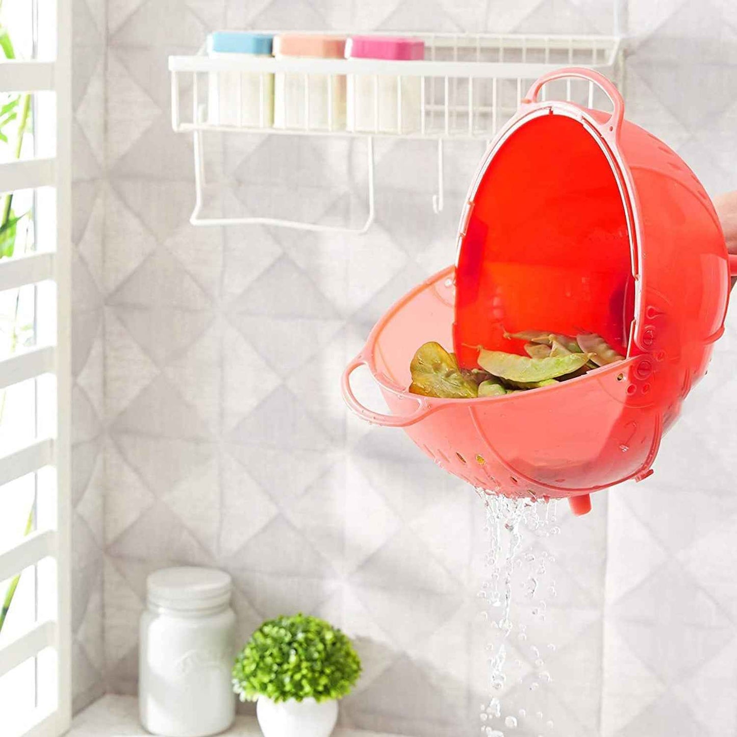 Plastic Revolving Multi Functional Rice, Vegetable Fruit Wash Basket Bowl