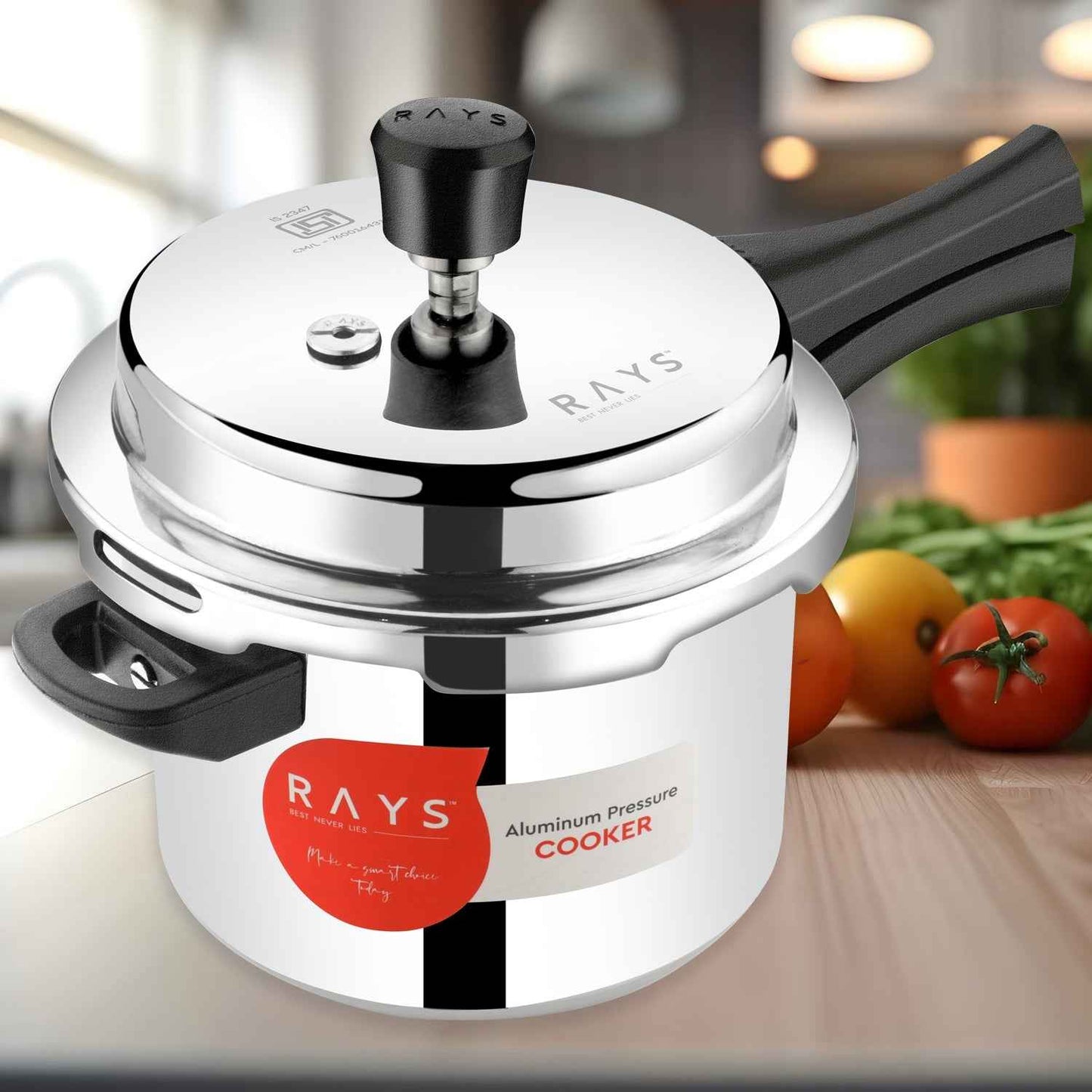 Aluminium Rays Aura Pressure Cookers With Outer Lid (5.5 Litres / 5-Year warranty,  ISI Number :- 2347, BIS Number :- CM/L -7600164310