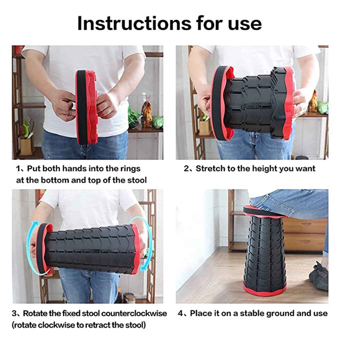 Foldable Retractable Height Adjusting Stool Space Saving Telescopic Stool for Fishing Hiking Stool for Adults and Kids.