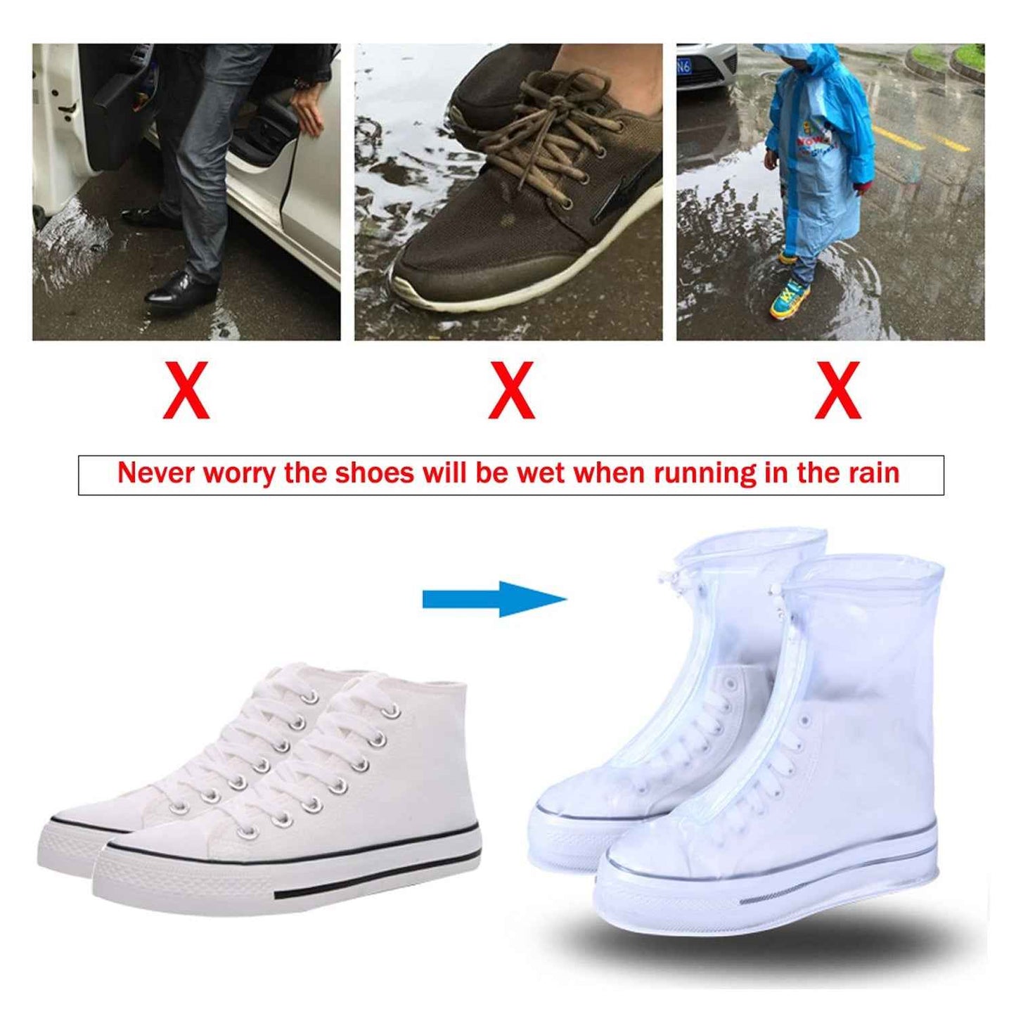 4541 Plastic Shoes Cover Reusable Anti-Slip Boots Zippered Overshoes Covers Pink, Transparent Waterproof Snow Rain Boots for Kids/Adult Shoes, for Rainy Season (XL Size1 Pairs)