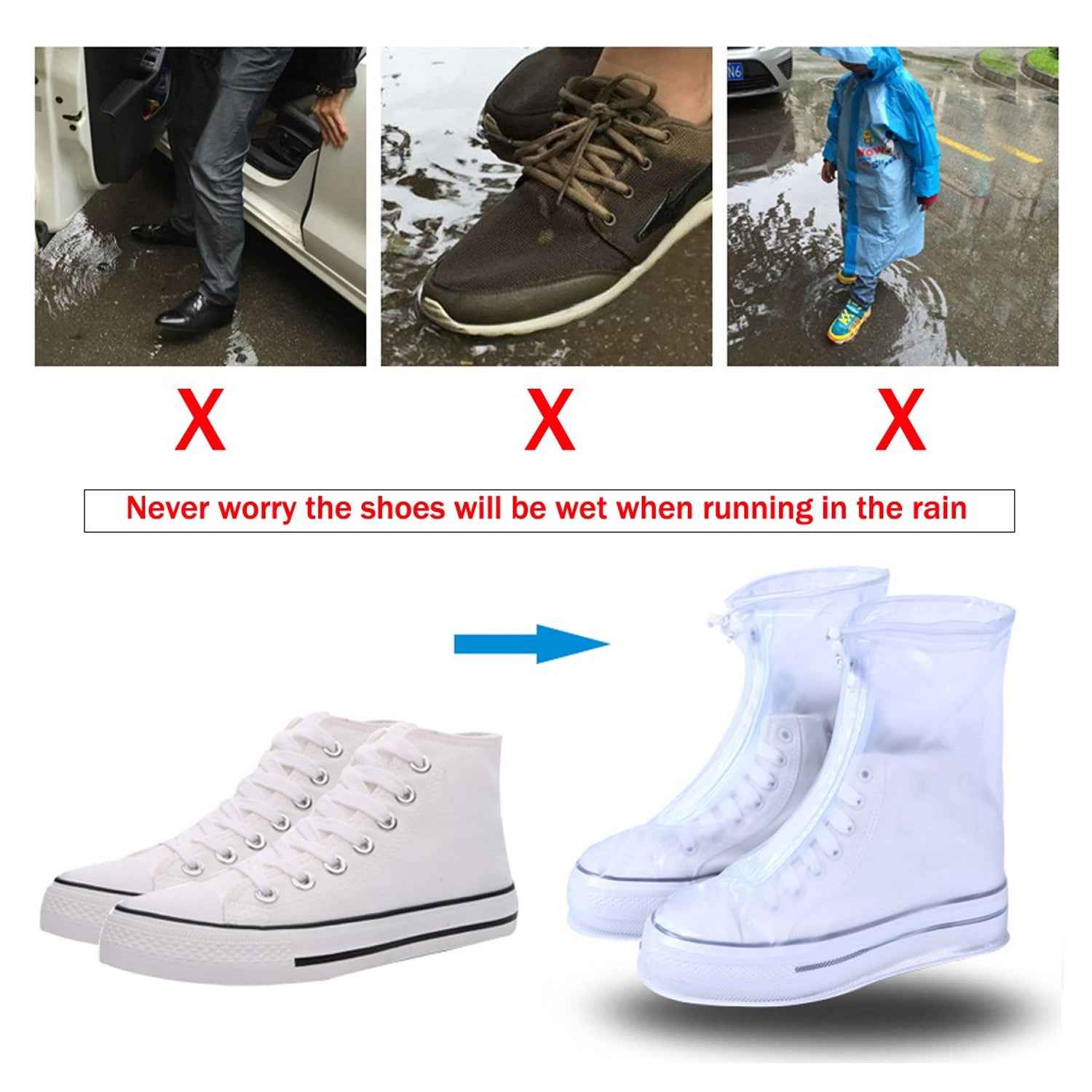 4541 Plastic Shoes Cover Reusable Anti-Slip Boots Zippered Overshoes Covers Pink, Transparent Waterproof Snow Rain Boots for Kids/Adult Shoes, for Rainy Season (XL Size1 Pairs)