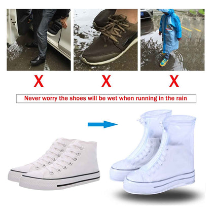 4541 Plastic Shoes Cover Reusable Anti-Slip Boots Zippered Overshoes Covers Pink, Transparent Waterproof Snow Rain Boots for Kids/Adult Shoes, for Rainy Season (XL Size1 Pairs)
