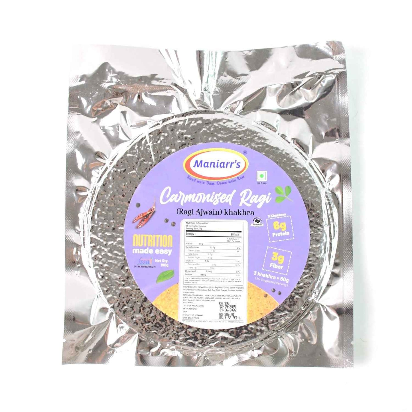Maniarr's Carmonised Ragi Khakhra Wheat Chips (180Gm)