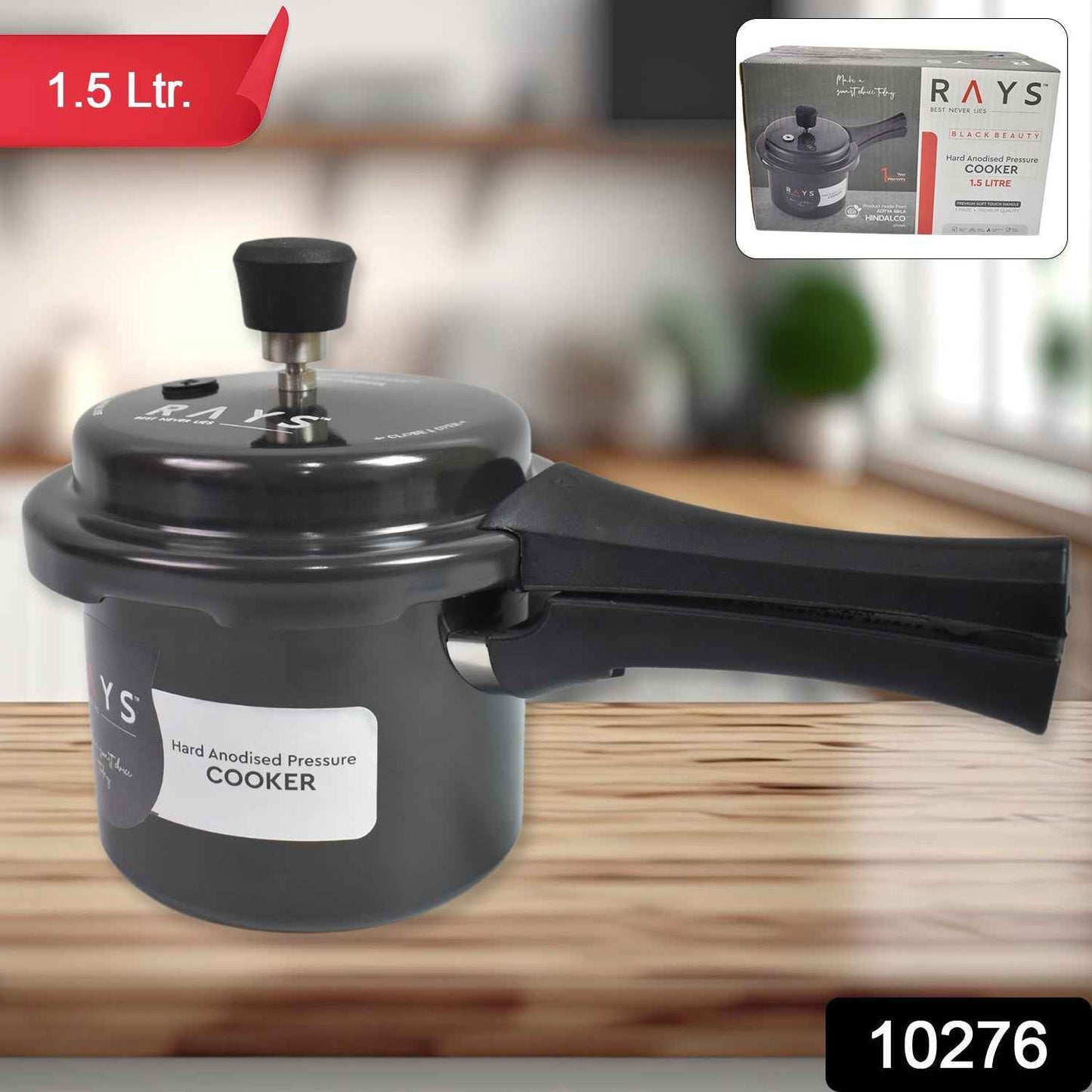 Aluminium Rays Black Beauty Pressure Cookers With Outer Lid (1.5 Litres / 1-Year warranty,  ISI Number :- 2347, BIS Number :- CM/L -7600164310