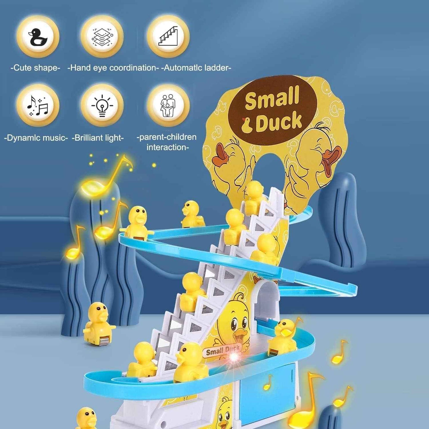 Duck Climb Stairs Toy Roller Coaster with Flashing Lights & Music (3 Ducks)