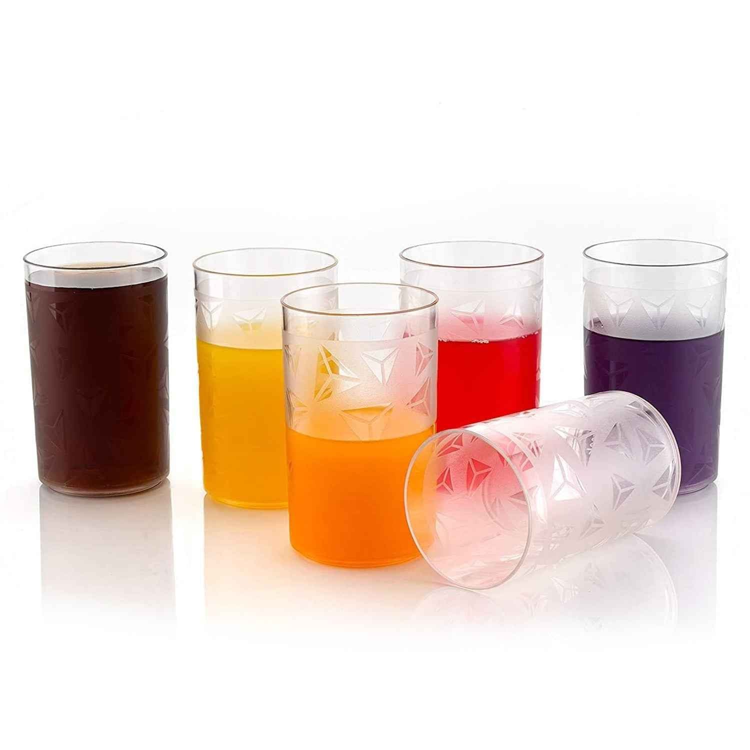 Round Plastic Water Glass Juice Beer Wine Plastic Unbreakable Transparent Glass Set ( 300ml 6pc ) (brown Box)