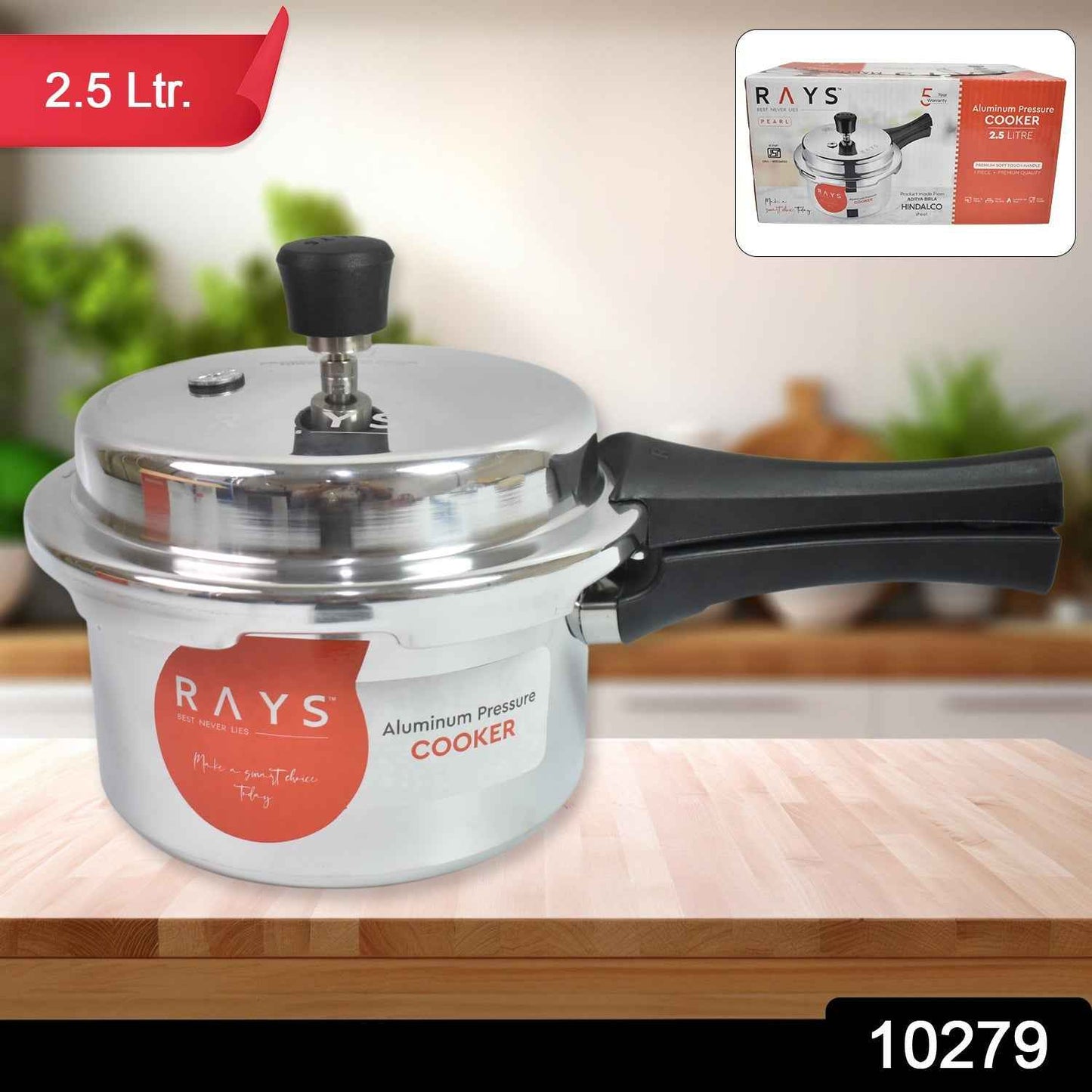 Aluminium Rays Pearl Pressure Cookers With Outer Lid (2.5 Litres / 5-Year warranty,  ISI Number :- 2347, BIS Number :- CM/L -7600164310