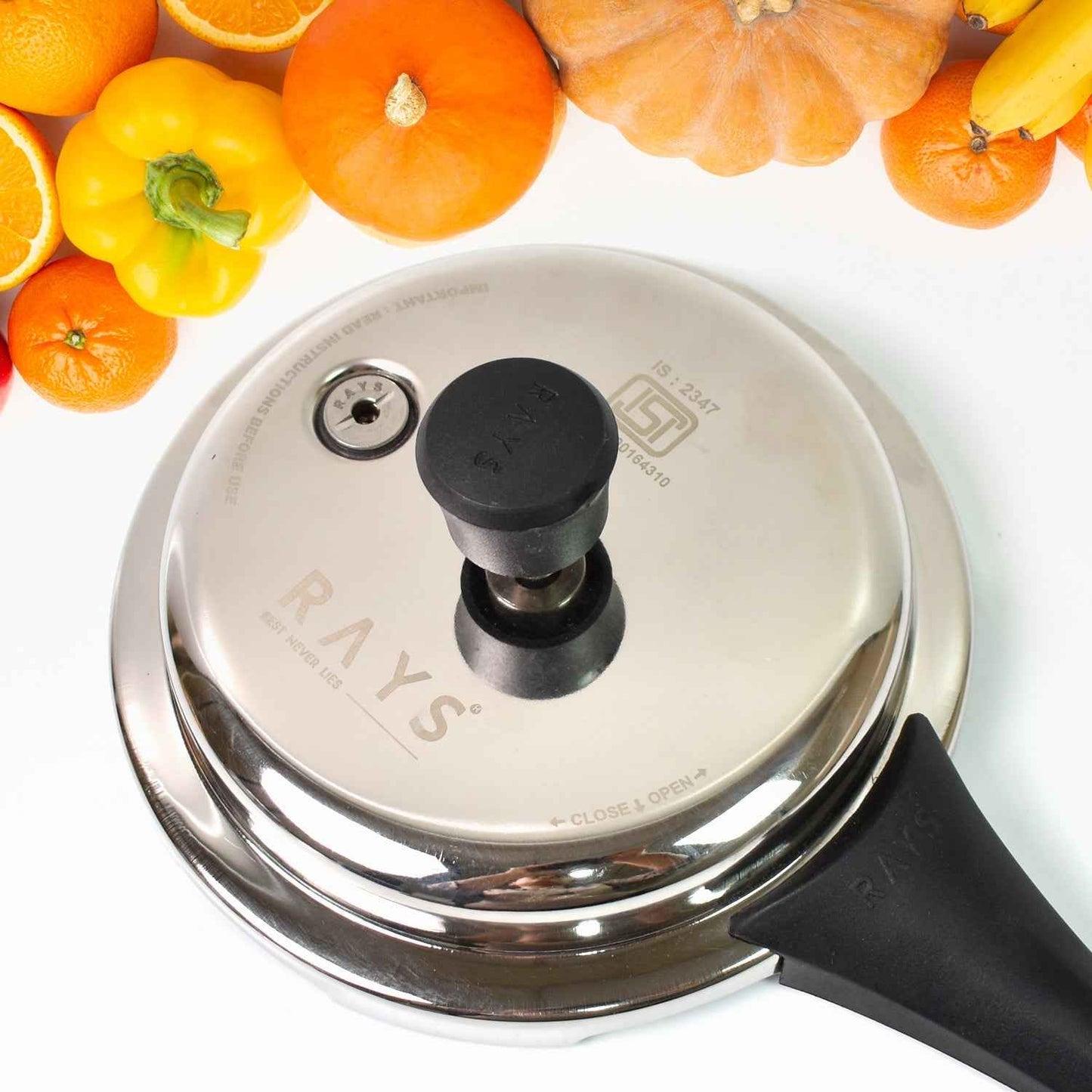 Stainless Steel Rays Fusion Pressure Cookers With Outer Lid (2.5 Litres / 5-Year warranty,  ISI Number :- 2347, BIS Number :- CM/L -7600164310