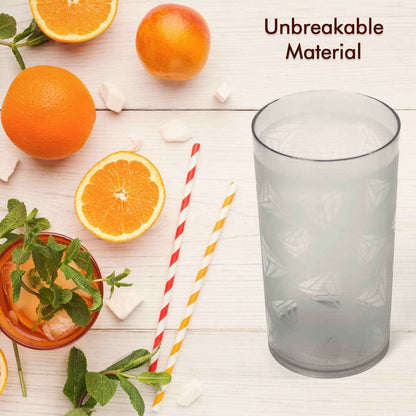 Round Plastic Water Glass Juice Beer Wine Plastic Unbreakable Transparent Glass Set ( 300ml 6pc ) (brown Box)