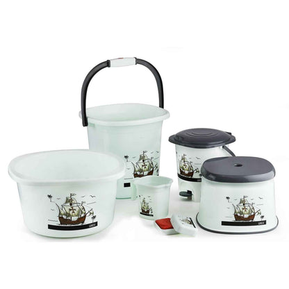 Plastic Bathroom Accessories Set 6 pcs Bath Set Bathroom Bucket with Dustbin Mug, Stool, Soap Case,Tub (MOQ :- 4 Pc / Mix Color )
